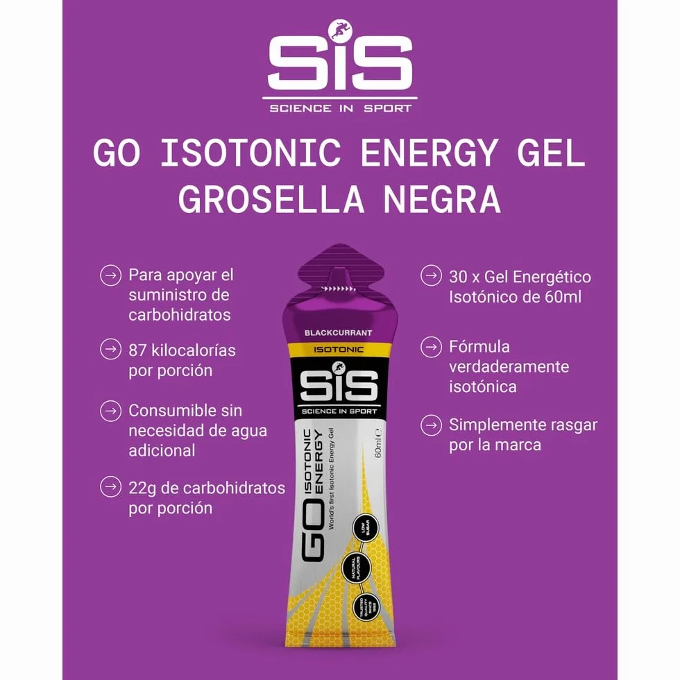 Science in Sport GO Isotonic Energy Gel Grosella negra 30x60ml Vegano 22g carbohidratos