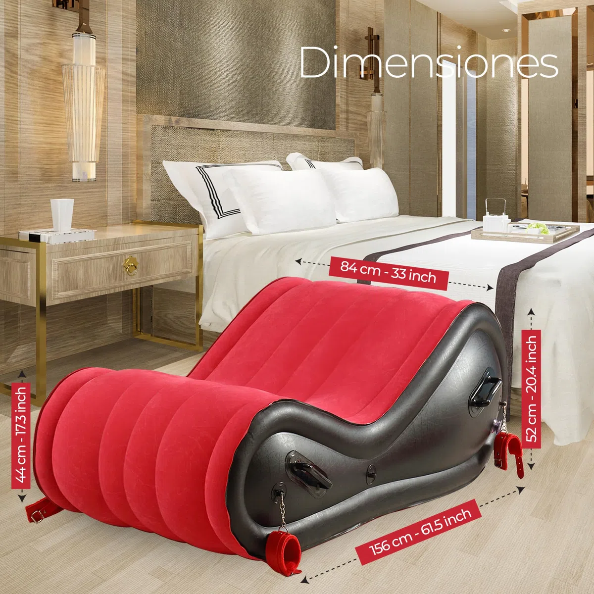 Sillon Tantra Sofá Hinchable Divan Posiciones Sexuales Sexo con Kit de Juguetes Eróticos para Parejas Adultos Incluye Esposas Bola Mordaza Transpirable y Antifaz BDSM