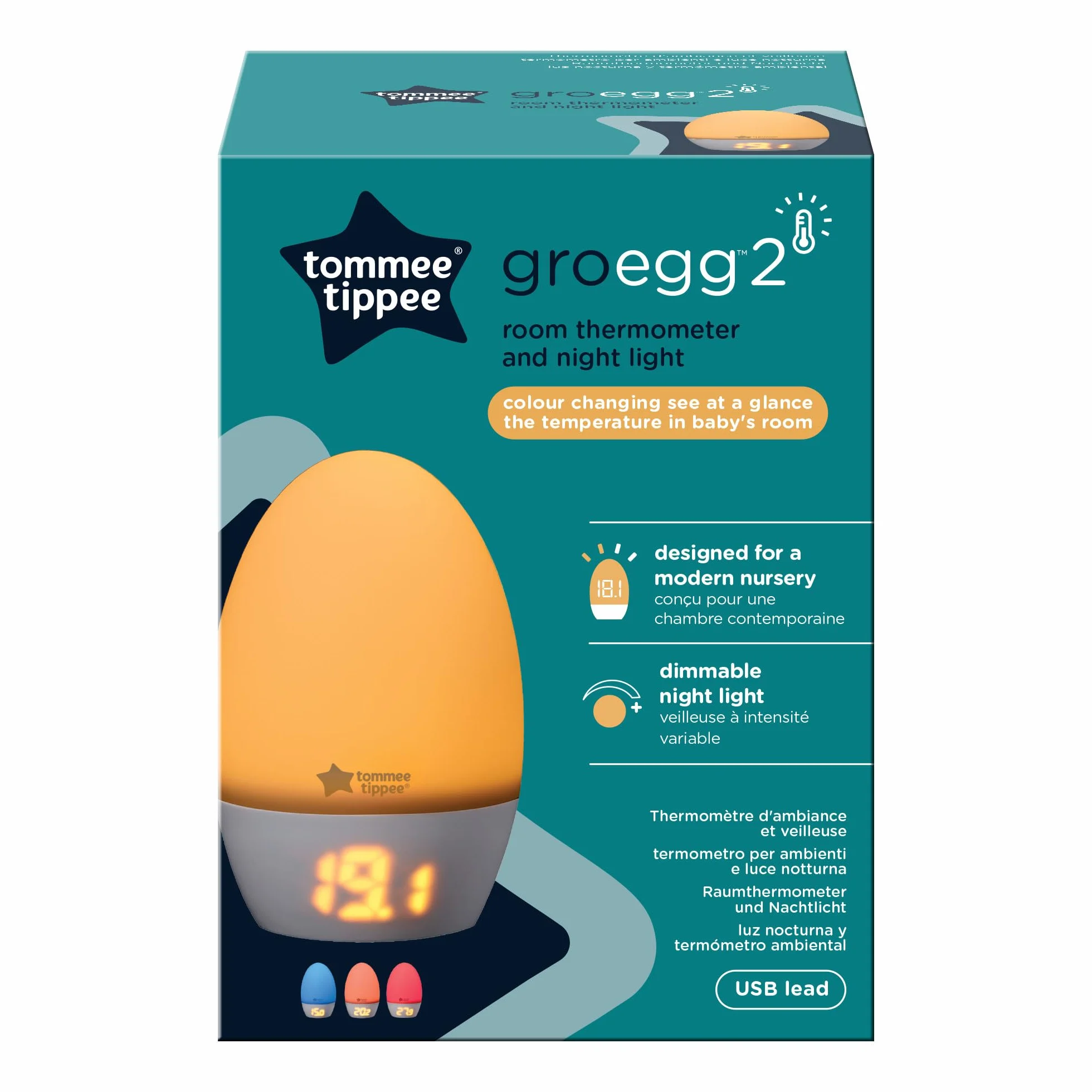 Tommee Tippee GroEgg2 Termómetro digital ambiental con luz nocturna USB