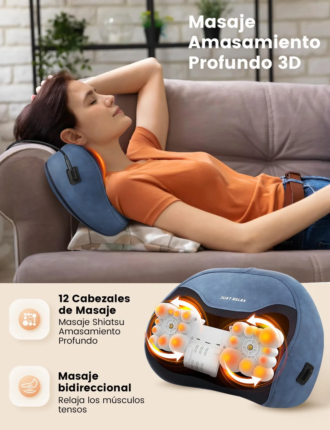 4D Shiatsu Masajeador con Función de Calentamiento, Almohada de Masaje Eléctrica, Almohadas de Masaje de 3 Velocidades con Cambio de Dirección, Hogar, Oficina, Regalo