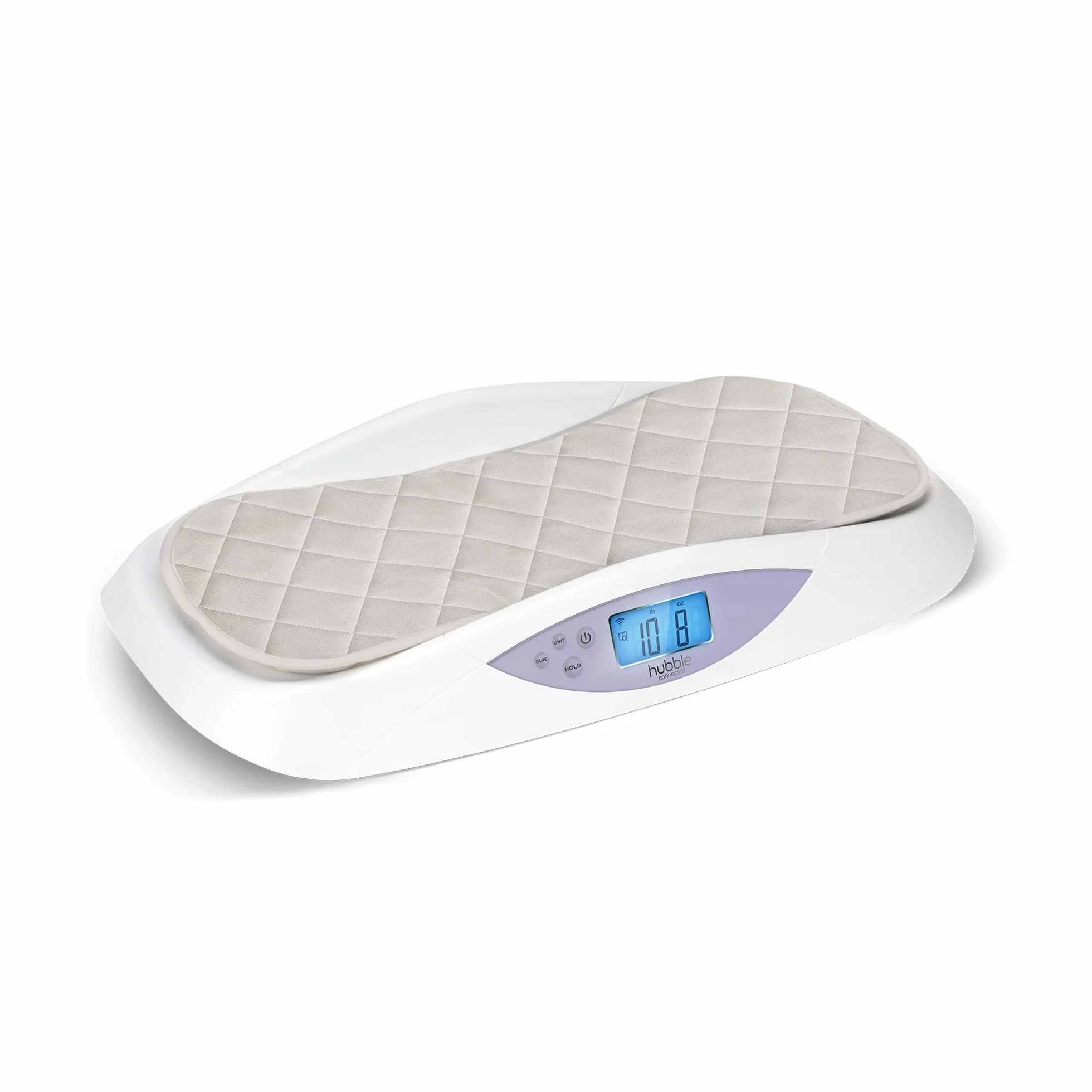 Hubble Connected Grow Báscula inteligente para bebés con Bluetooth, pantalla LCD, seguimiento de peso, cambiador suave, tara y retención, 4 sensores