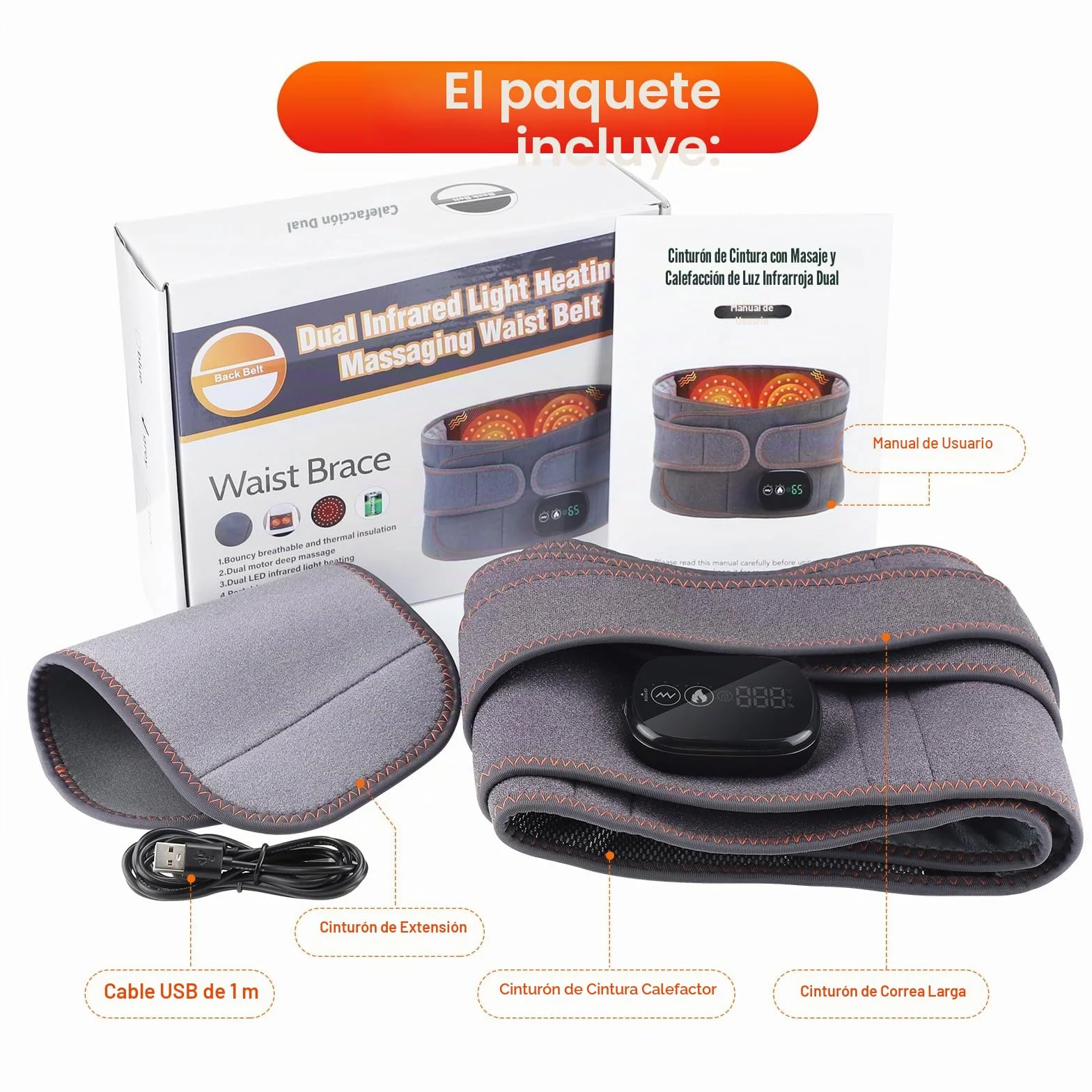 Almohadilla Eléctrica Para La Cintura, Cinturón Eléctrico Sin Cables Para La Espalda Con 3 Modos De Calefacción Rápida Y Masaje, Pantalla Táctil, Para Abdomen Con Batería Recargable 5000mAh