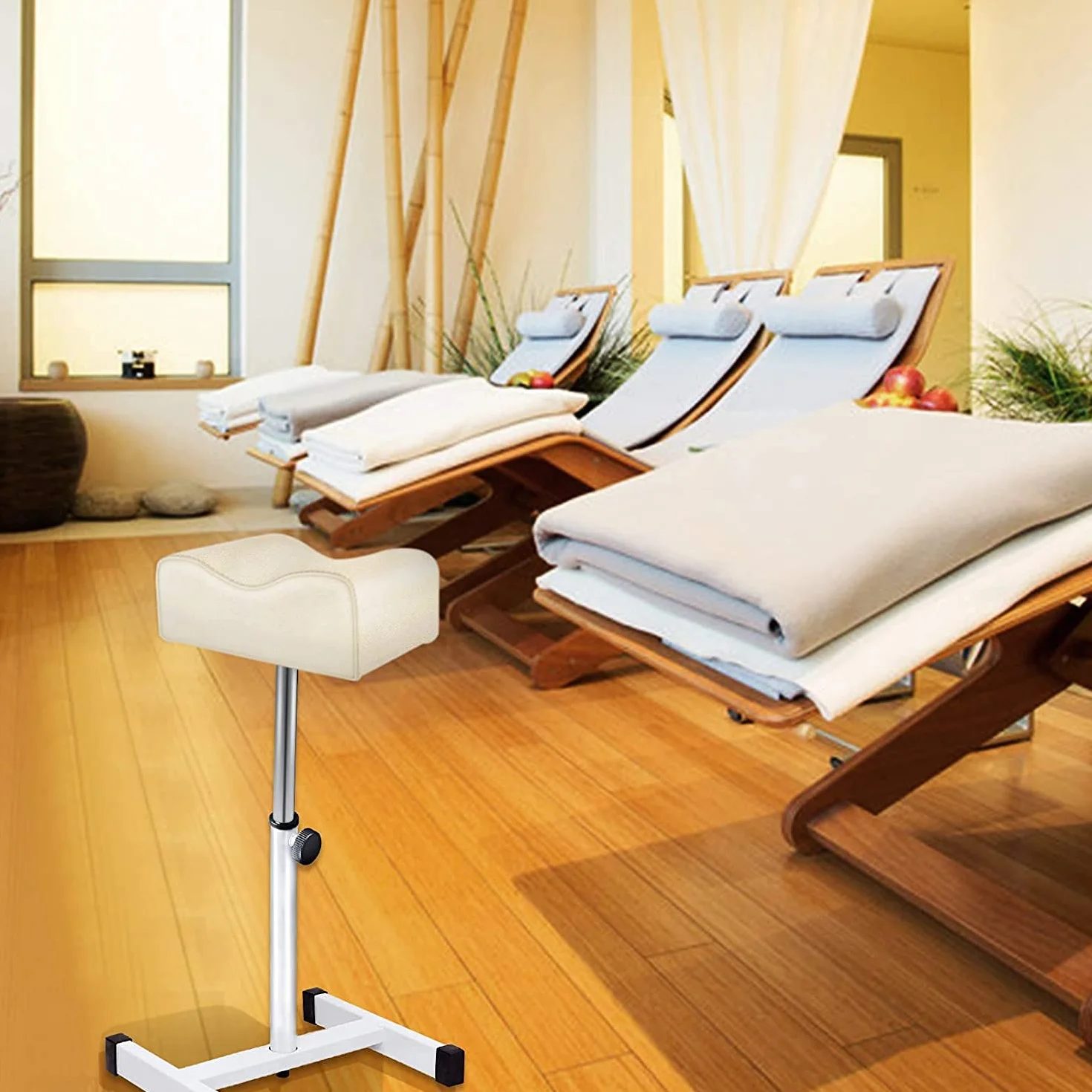 Kalolary Taburete de Pedicura y Manicura con Reposapiés - Altura Ajustable - Soporte para Pierna - Silla de Pedicura (Blanco)