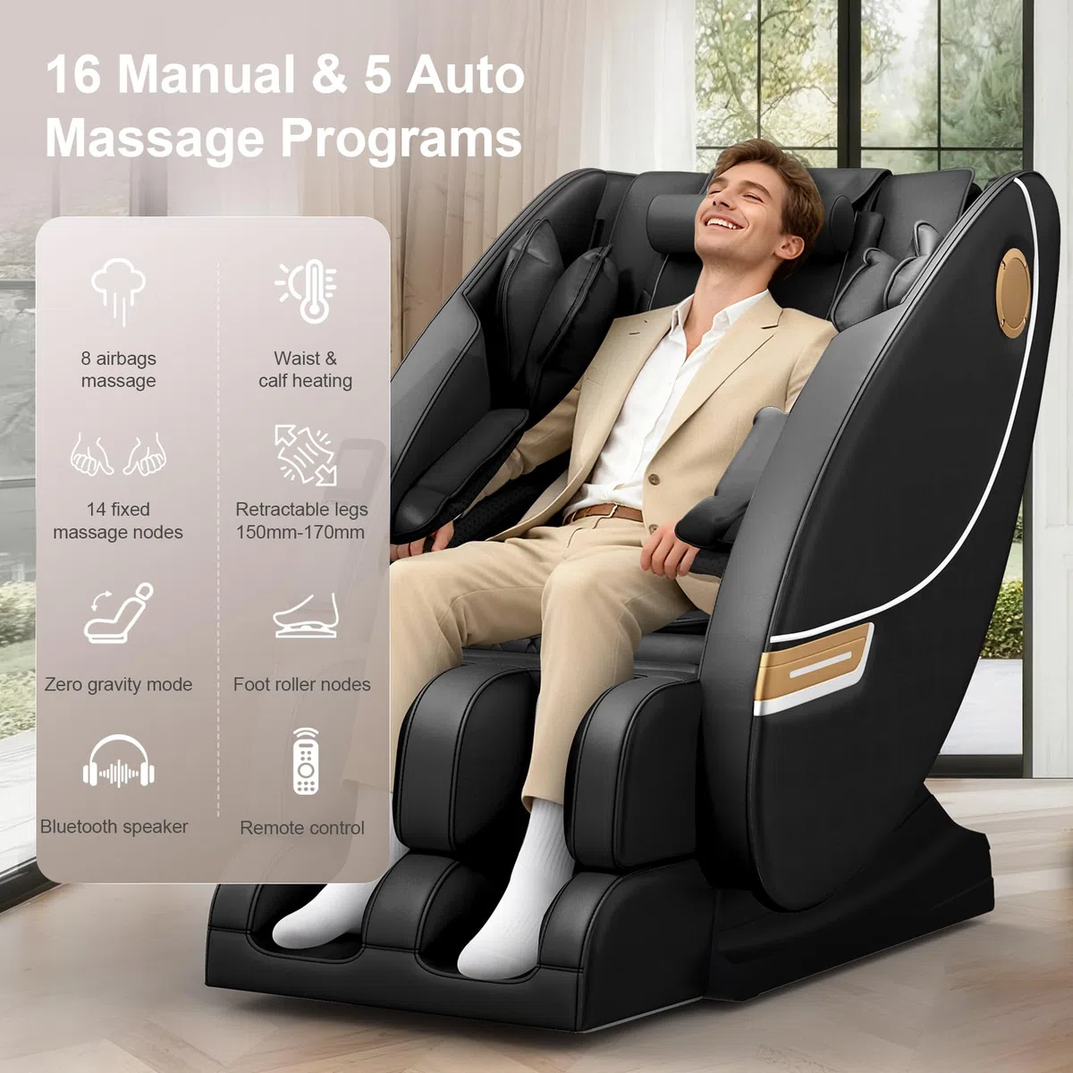 Sillón de Masaje con 14 Puntos de Masaje y 8 airbags, calefacción Lumbar y para Las piernas, Altavoz Bluetooth, Masaje con Rodillos para los pies, sillón de Masaje eléctrico