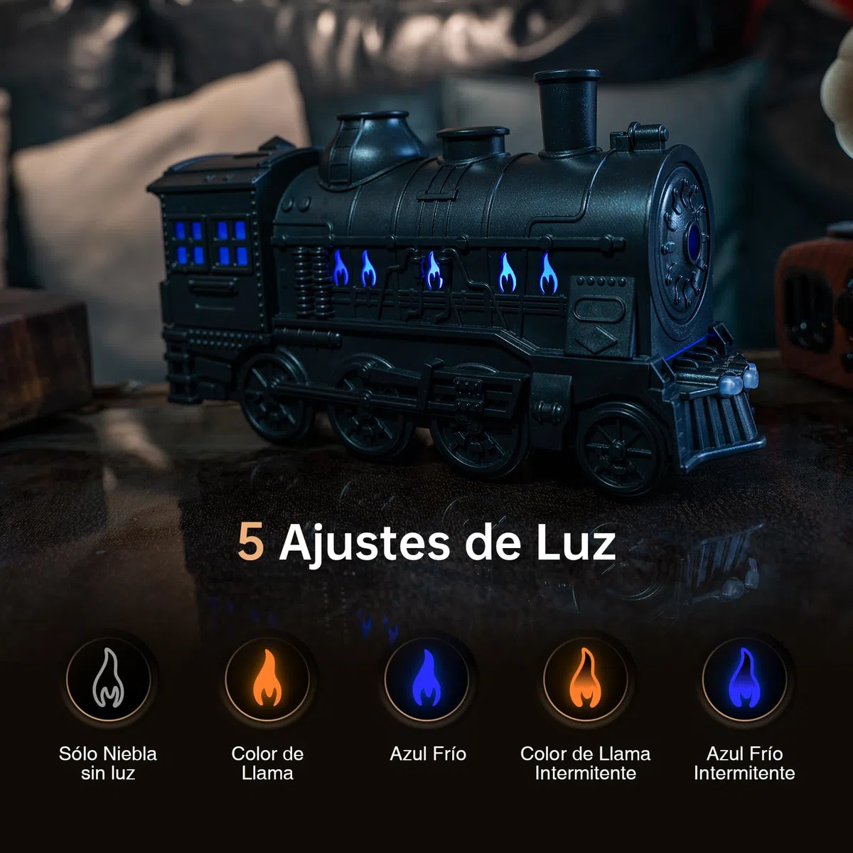 Jeebel Difusor Aroma para Aceite Esencial - 300 ml Difusor con Estilo de Tren, Efecto Llama, Mando a Distancia, Enchufe UE - Mini Humidificador de Vapor Frío para Aromaterapia en Dormitorio Oficina