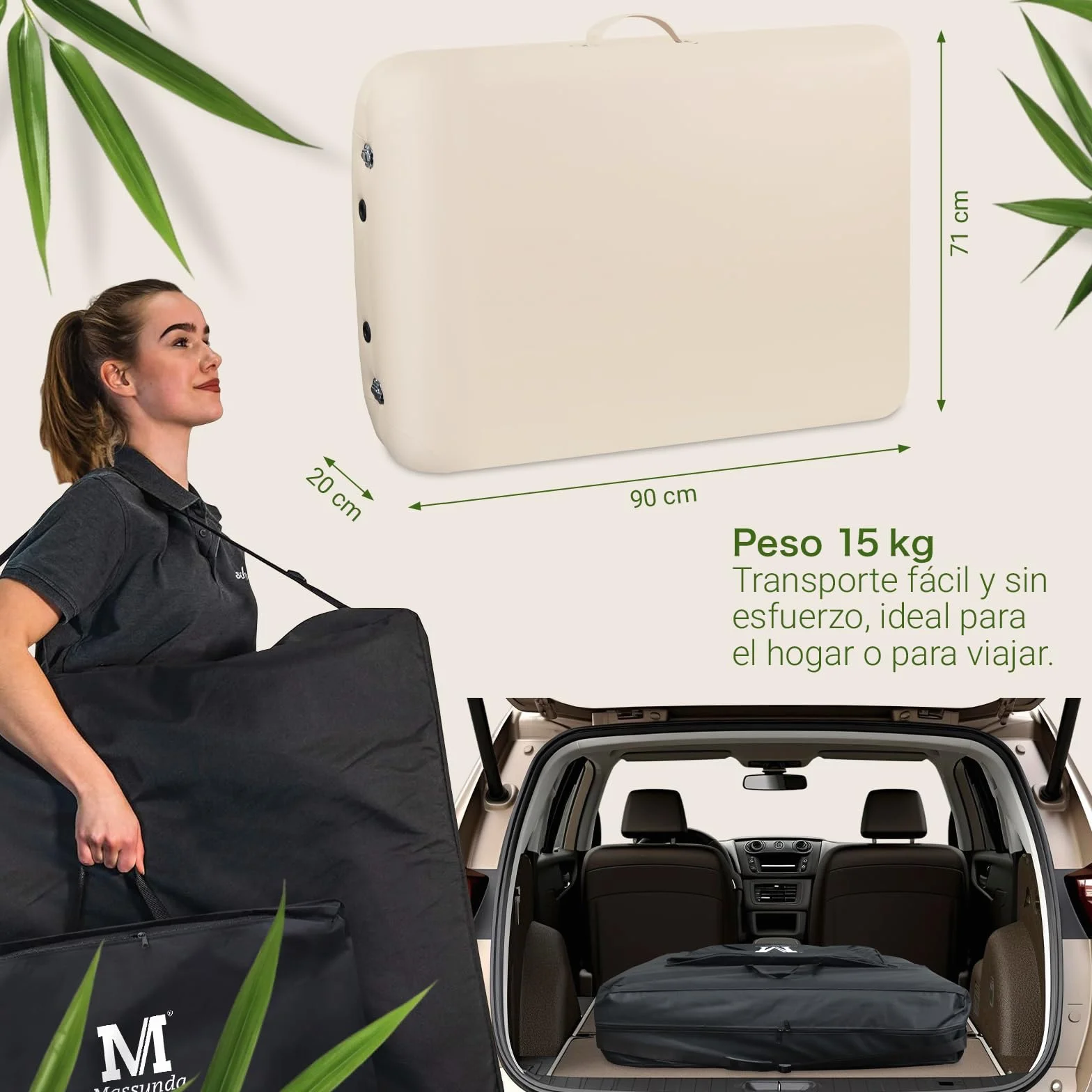 MASSUNDA Camilla Masaje Móvil Confort Deluxe Regulable en Altura Madera Maciza con Reposacabezas Ergonómico, Funda, Reposabrazos, Cojín (Negro)