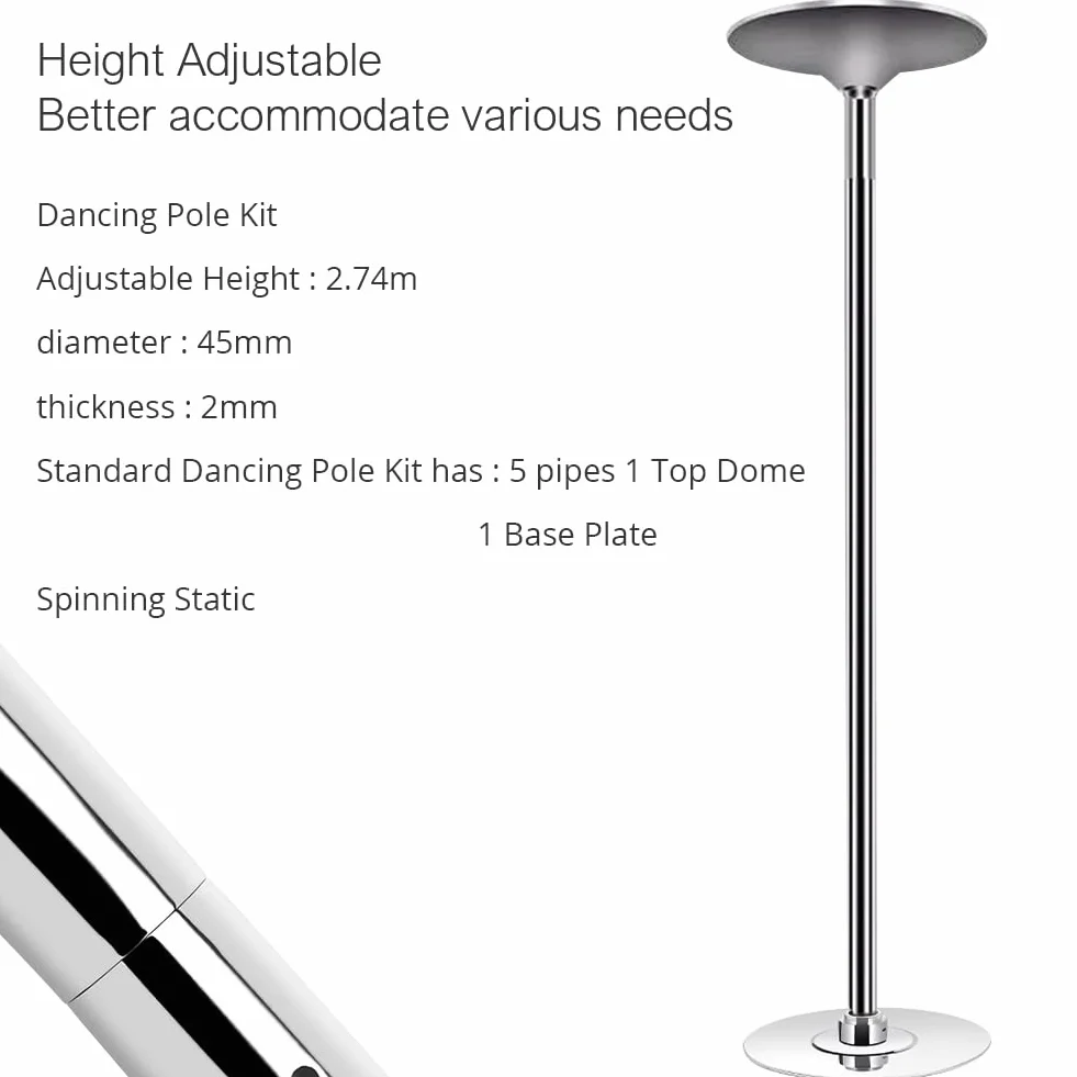 Roluck Pole Dance Tanzstange, 45 mm Durchmesser Einstellbare Länge Professional Stangentanz Set, Tragbar Abnehmbar Tabledance Strip Stange mit Statisch + Spinning-Funktion Roluck…
