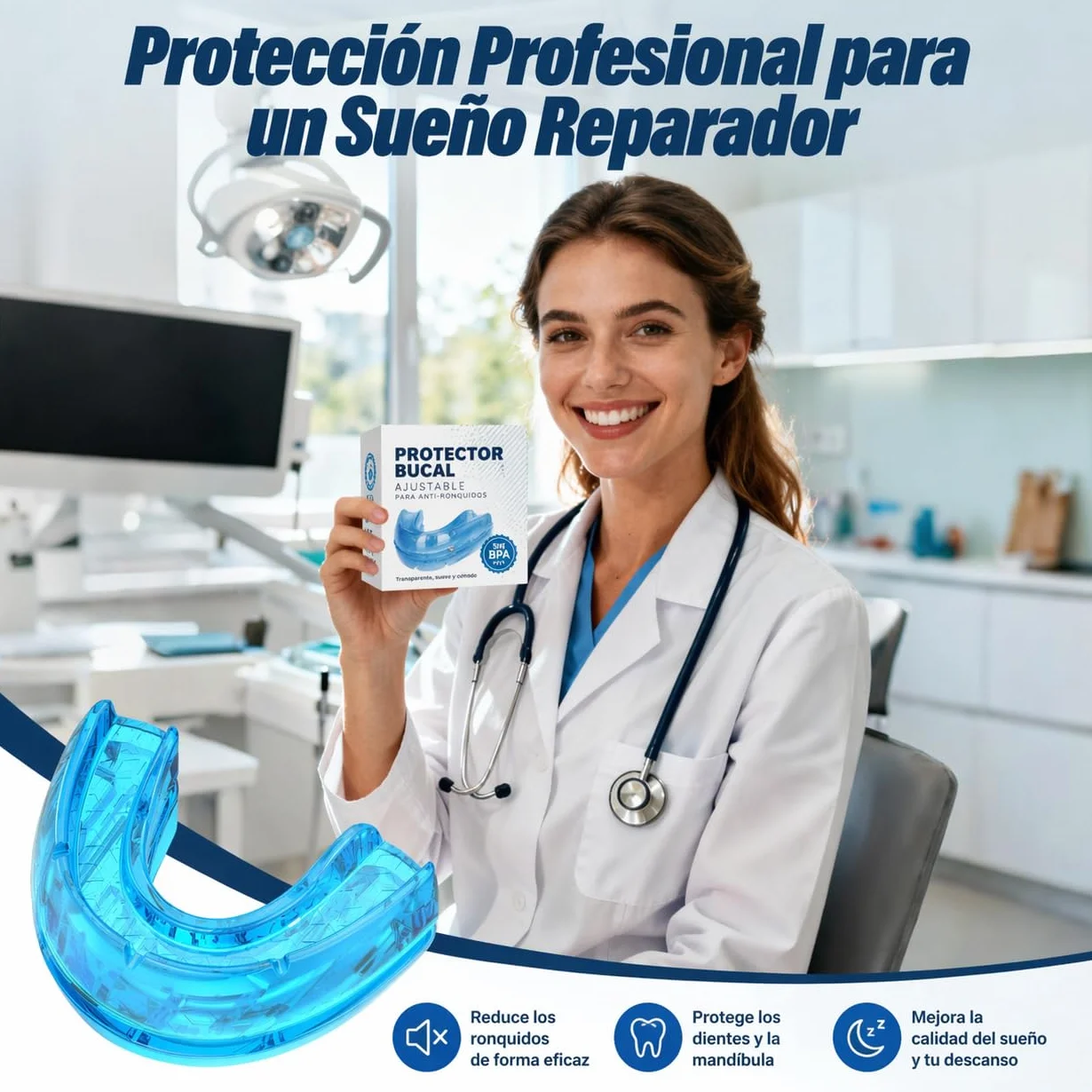 Dispositivo Antironquidos Ajustable Férula Anti Ronquidos para Dormir Mejora del Descanso