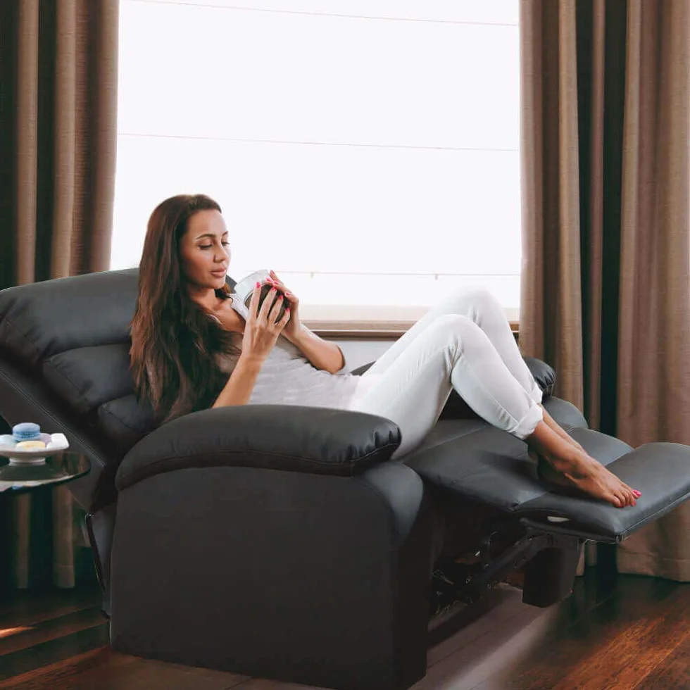 Sillón Relax Masaje Extra Acolchado Negro Reclinable 5 Modos Calor Lumbar 8 Motores Mando Control 4 Zonas Masaje Polipiel