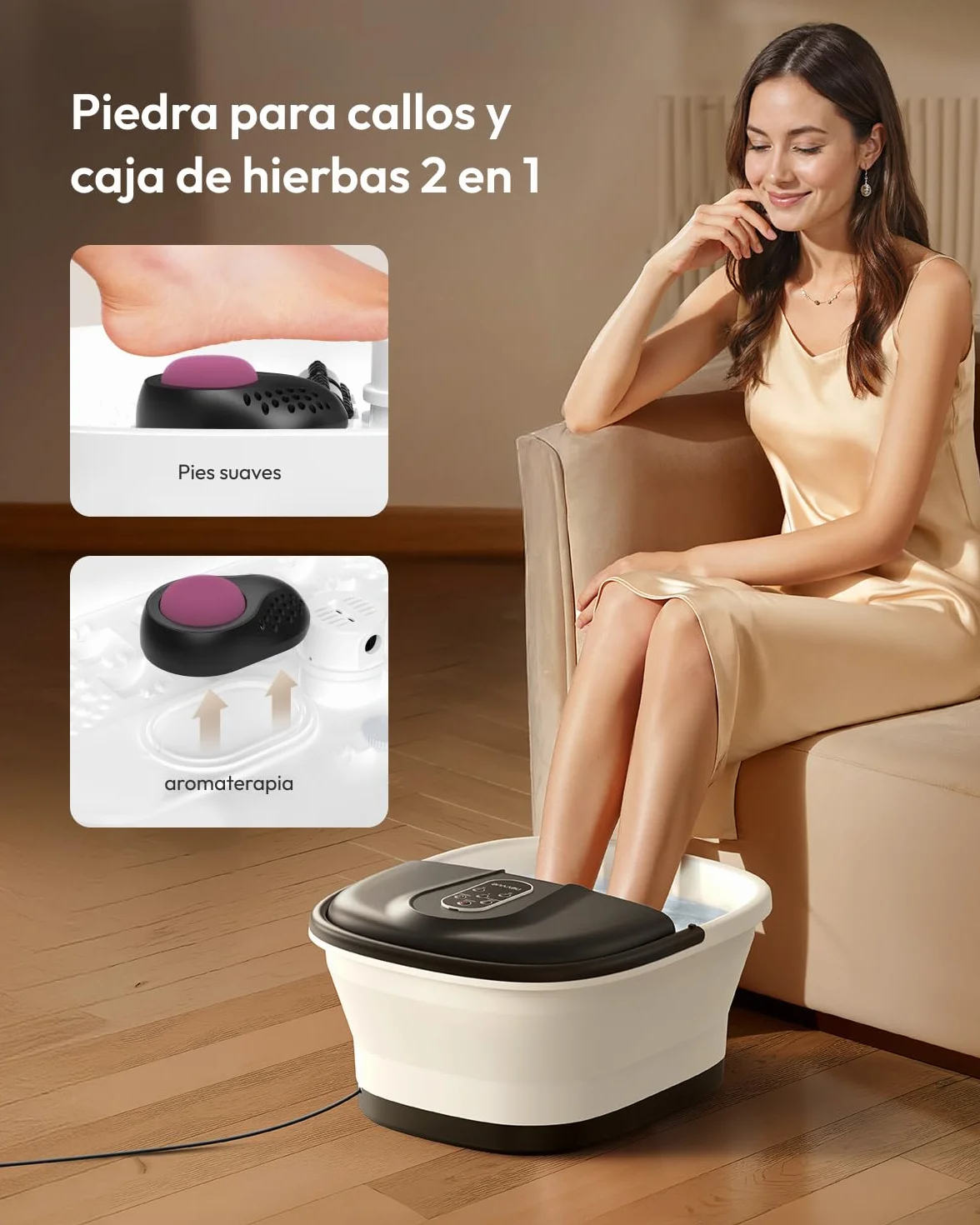 Masajeador de Pies con Agua Plegable, Hidromasaje con 3 Niveles de Calor y 16 Rodillos, Control de Temperatura