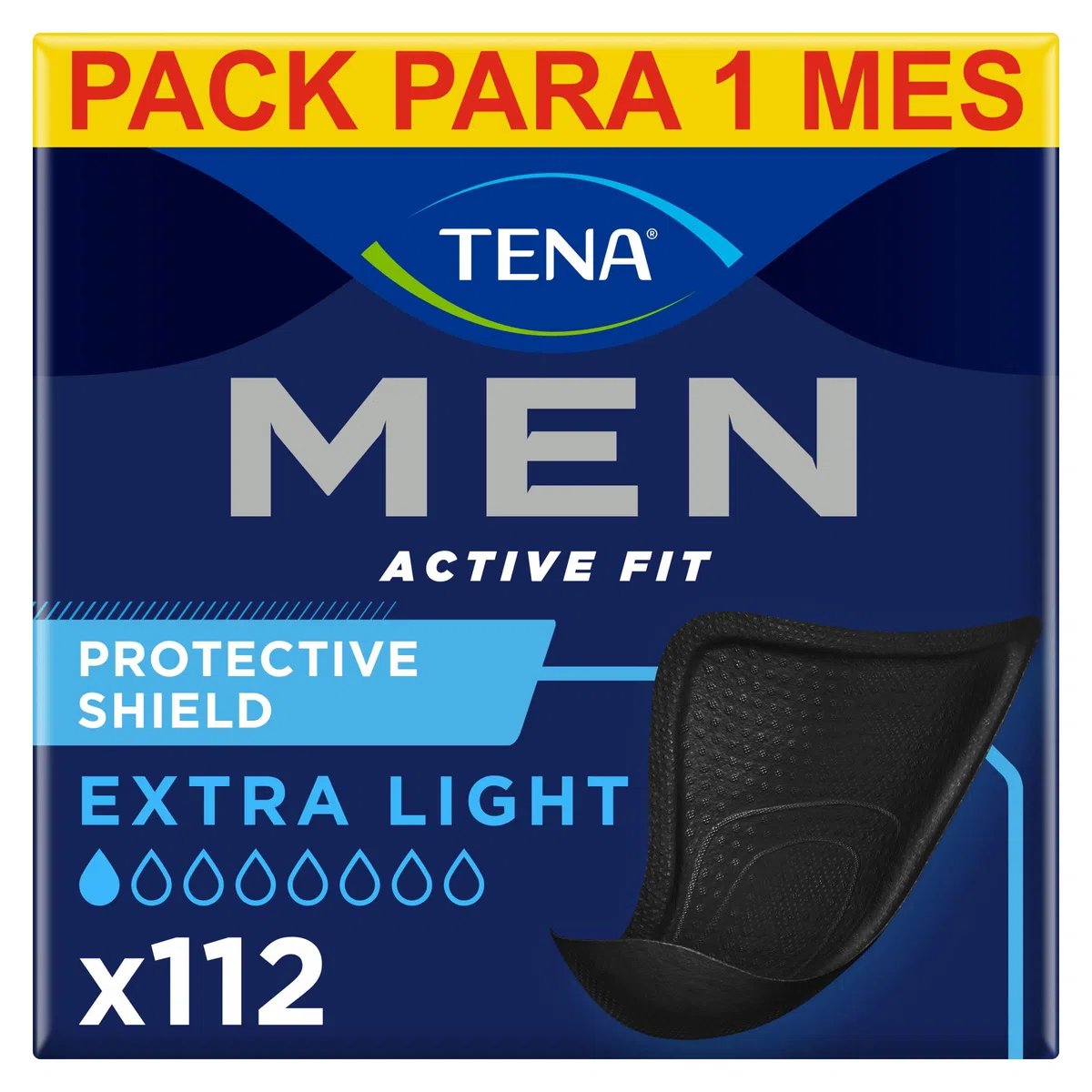 TENA Men Level 0 x112 Compresa Protectora Fina para Hombre 112 Unidades Paquete Mensual 8x14 Negro