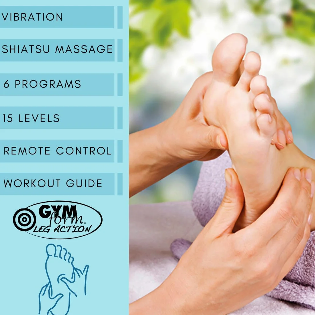 GYMFORM Masajeador de Pies y Piernas Shiatsu con Control Remoto, 6 Programas, 15 Velocidades