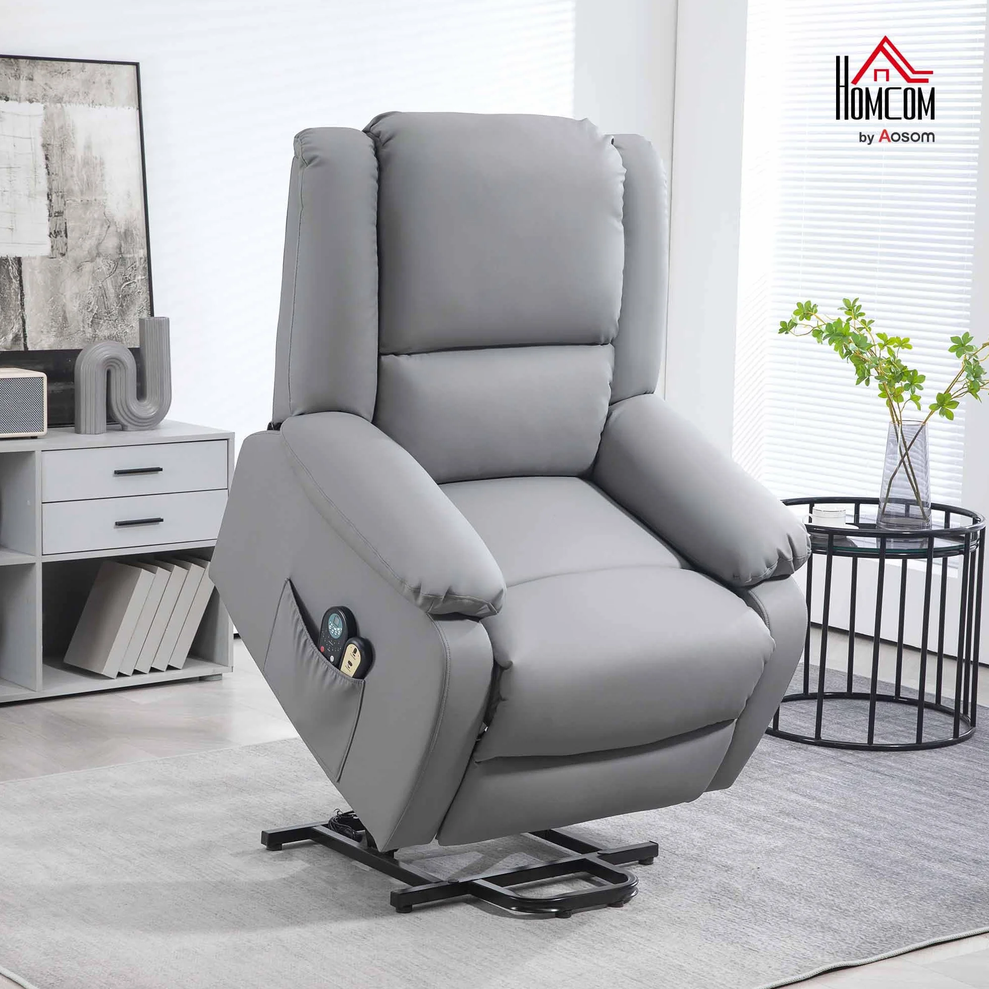 HOMCOM Sillón Relax Reclinable Eléctrico Levanta Personas con 8 Punto de Masaje Calor Lumbar Gris
