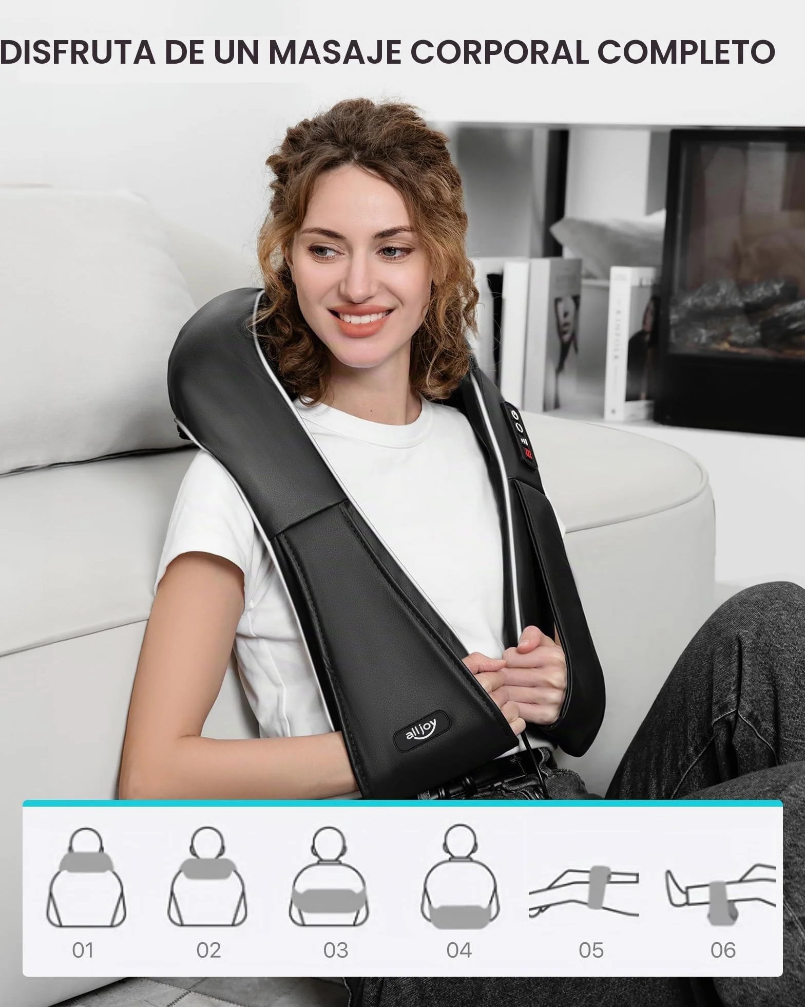 ALLJOY Masajeador de Cuello y Hombros con Calor, Shiatsu Cervical y Espalda, 8 Nodos Giratorios, 3 Velocidades, Dirección Ajustable, Regalo, Negro