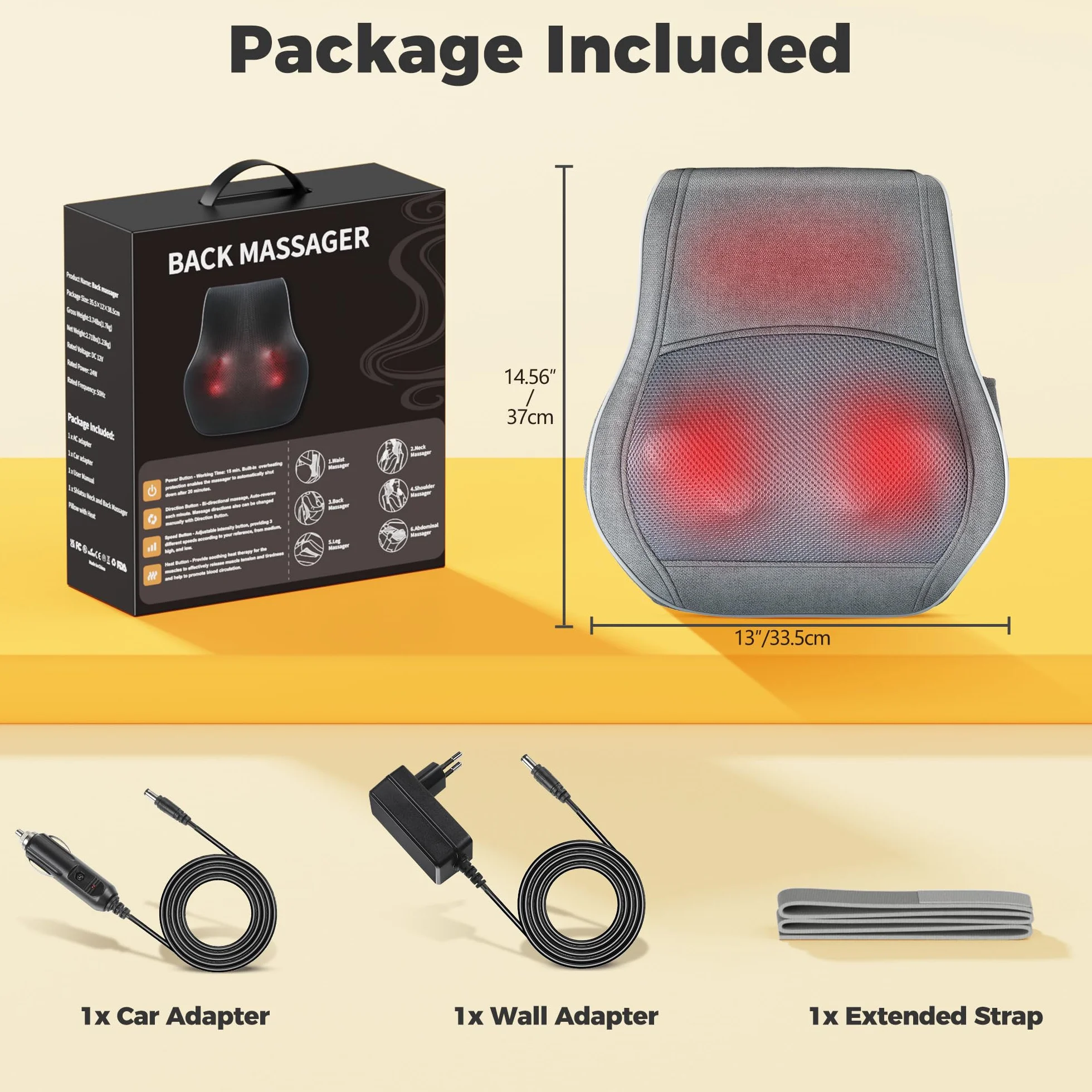 Masajeador Cervical y Espalda, Cojín Masajeador con Cabezal Rotativo para Cuello, Hombros, Piernas - Gris