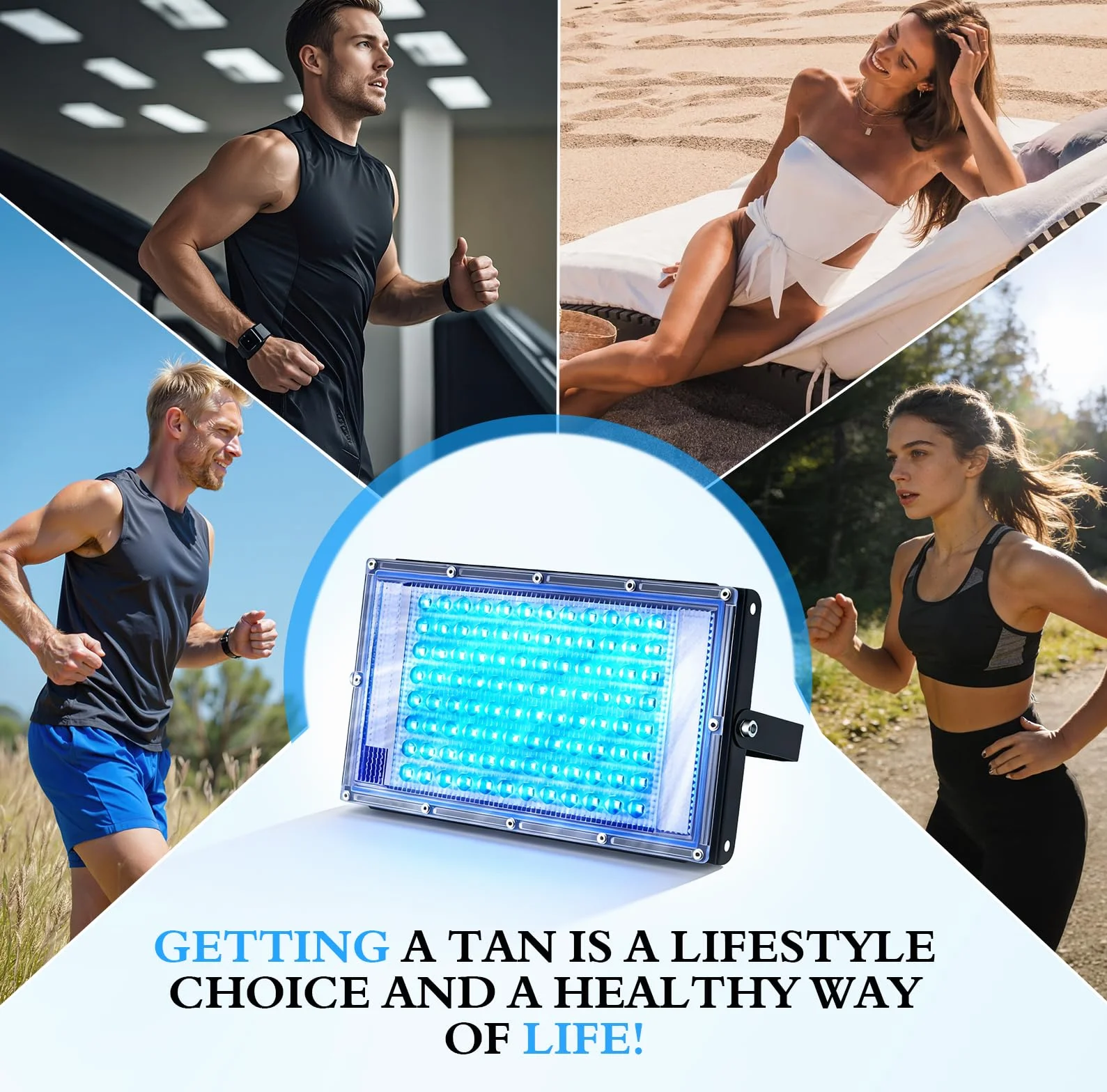 Lámpara de Bronceado 460nm 50W 225 LEDs Solarium Hogar 5 Niveles Luminosidad 4 Temporizadores Altura Ángulo Ajustables Rostro Cuerpo