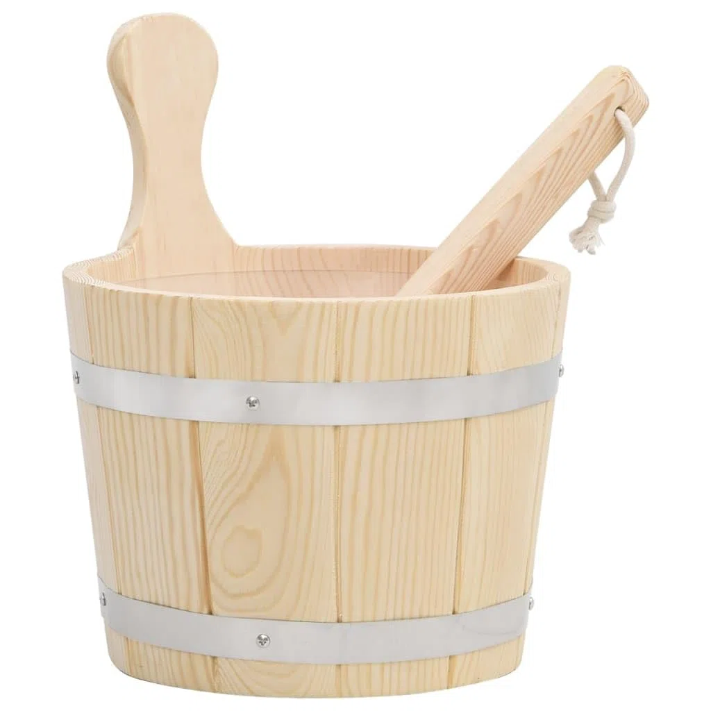 vidaXL Set de Cubeta y Cucharón para Sauna SPA Accesorio Juego Cubo Barril Vapor Baño Mango Relajante Recipiente Madera Maciza de Pino