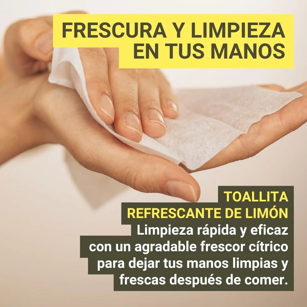Toallitas de Limón para las Manos 500 Und. 100% Biodegradable Sin Parabenos Fabricado en España