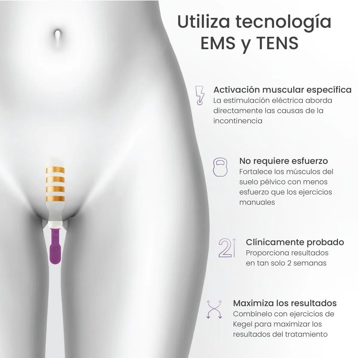 TensCare iTouch Go Gold Entrenador Pélvico Inalámbrico | Sonda de oro sin níquel con EMS para incontinencia, control de vejiga y recuperación posparto.
