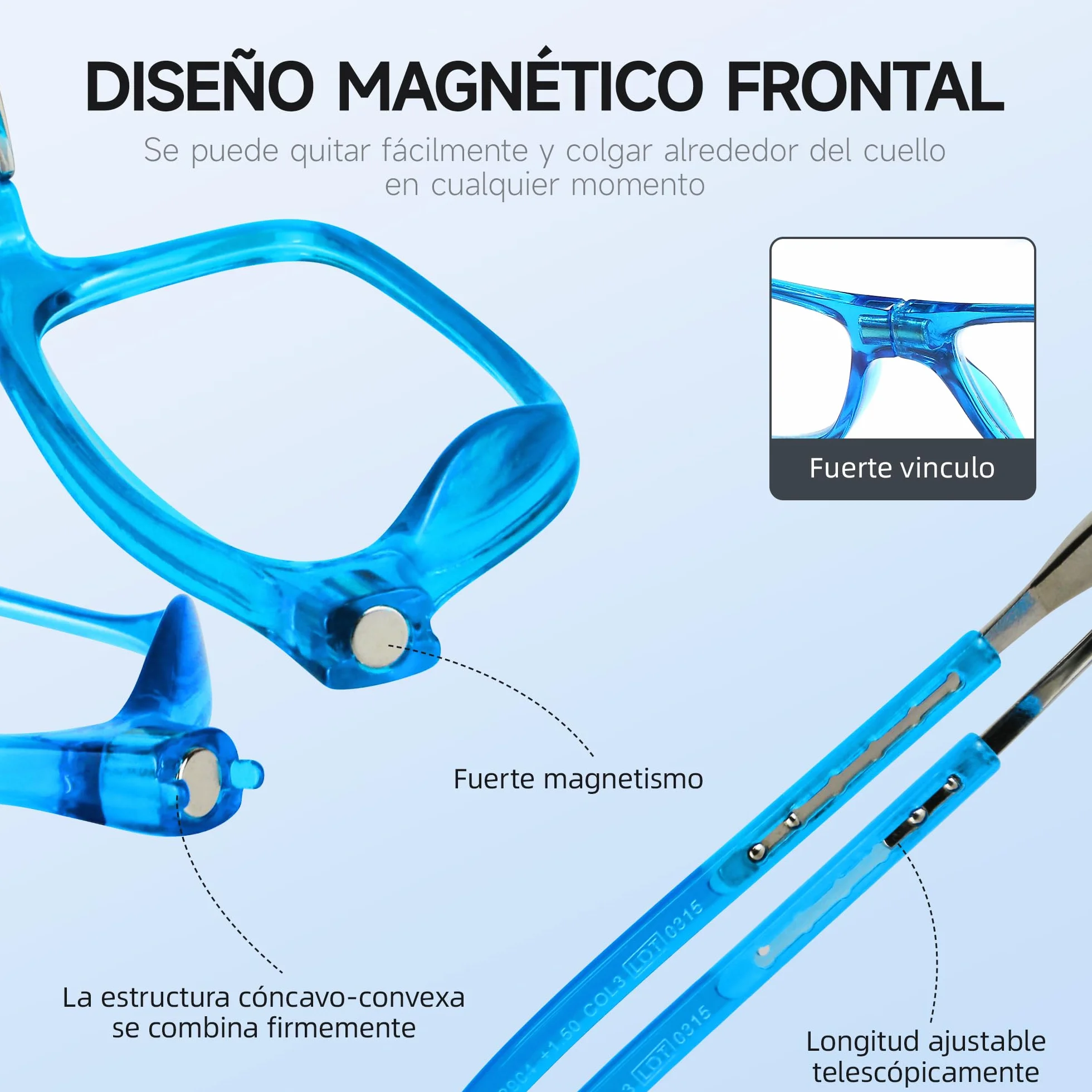 NEW VISION Gafas Presbicia Hombre 5 Pack, Cierre Imán, Longitud Ajustable, NV2904