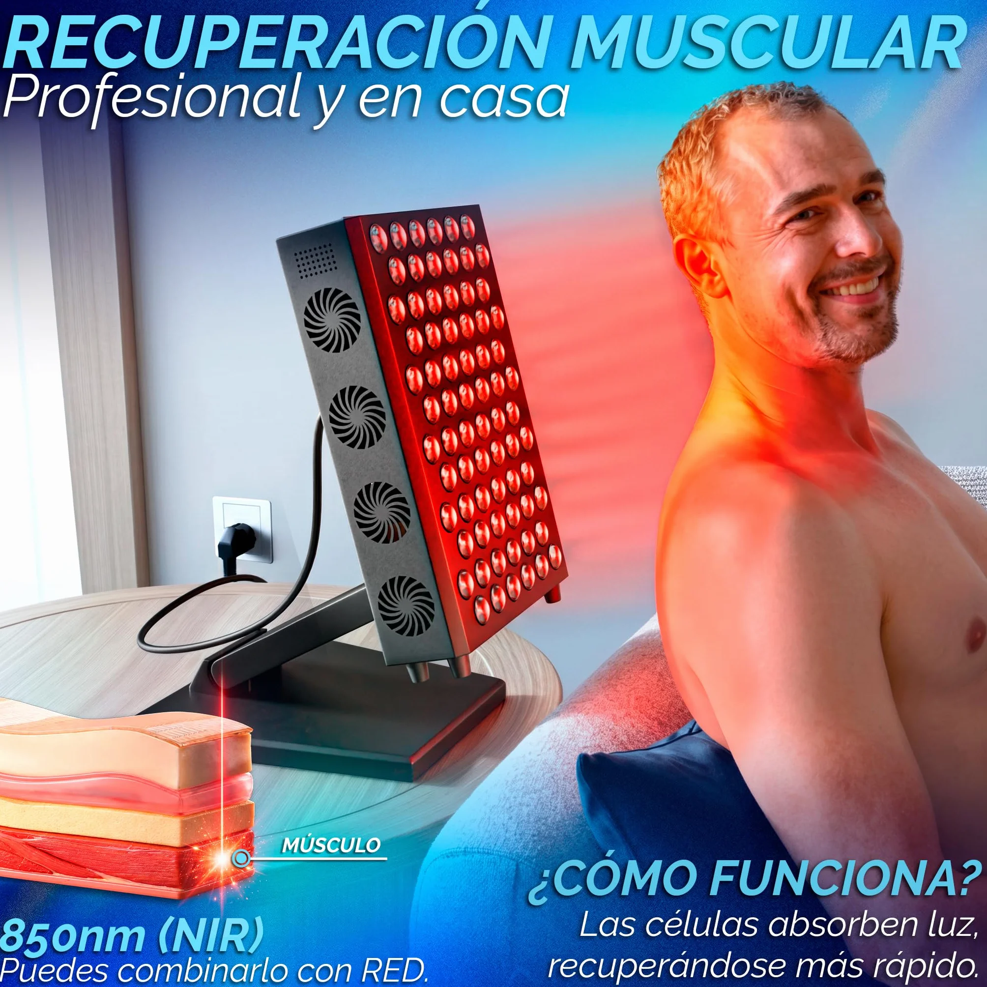 DreamTape® Panel Luz Roja Infrarroja 660nm 850nm - Terapia de Luz LED Profesional con 72 LEDs - Red Light Therapy Panel para Recuperación Muscular, Piel y Bienestar - Lámpara Fotobiomodulación