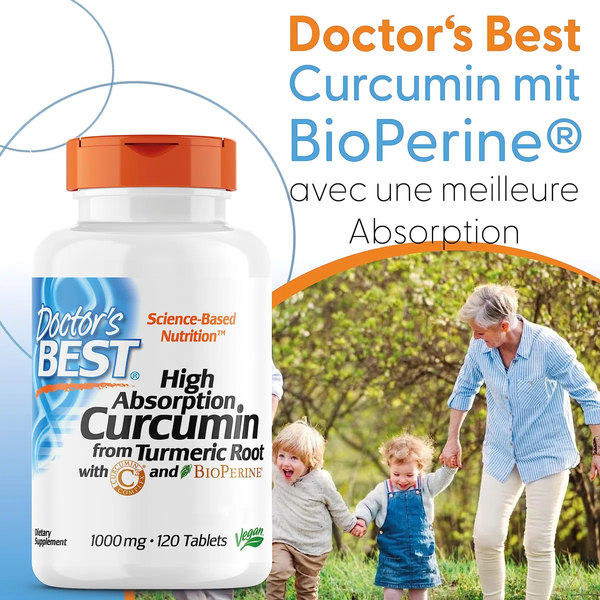 Doctor's Best, High Absorption Curcumin (Curcumina de Alta Absorción), 1.000mg, 120 Comprimidos veganos, Testados en Laboratorio, Cúrcuma, Sin Gluten, Sin Soja, Vegetariano