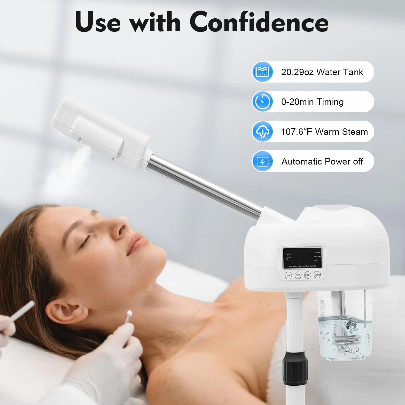 MINRS Vaporizador facial, salón de belleza, sauna facial, vaporizador, vaporizador, cuidado facial, boquilla giratoria 360°, para el hogar, salón o spa