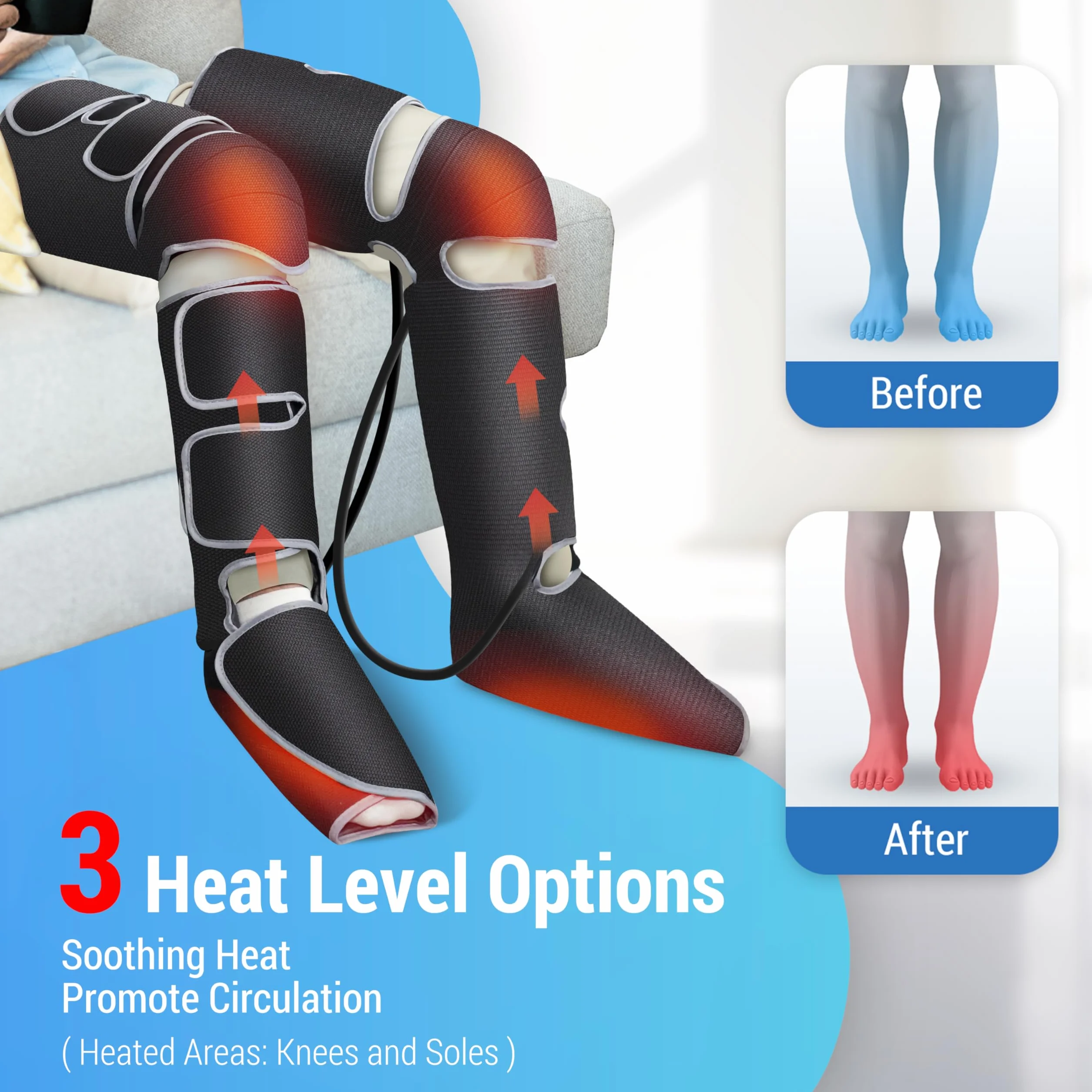 COMFIER Masajeador de Piernas Compresión con Calor, Masajeador de Pies y Piernas, Regalo para Mujer/Hombre