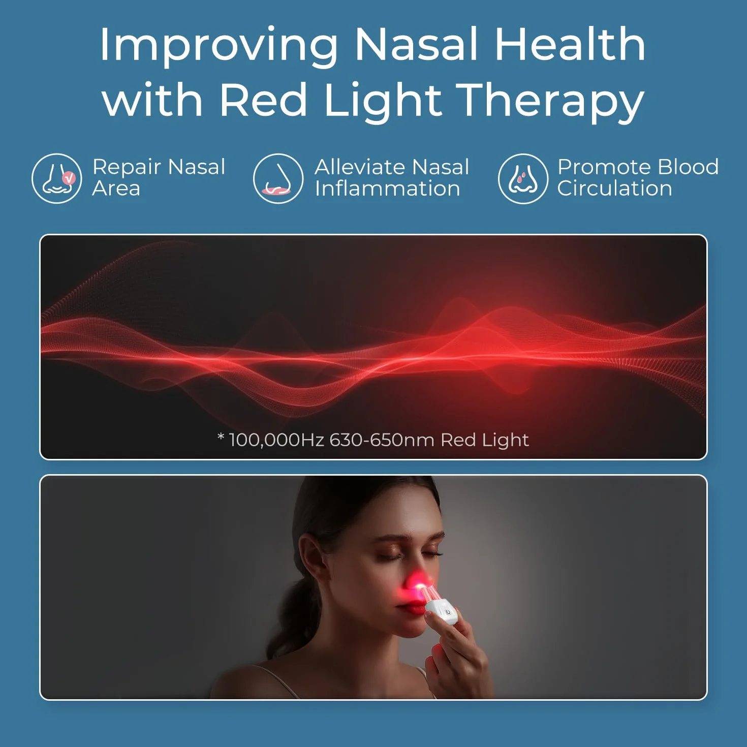 Scienlodic Terapia de nariz con luz roja portátil recargable, terapia de luz roja para nariz, dispositivo de terapia infrarroja nasal para nariz