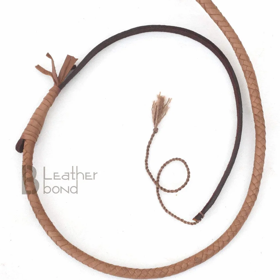 Indiana Jones Style Natural Tan Brown Leather Bullwhip Real Cowhide Leather Bull Whip