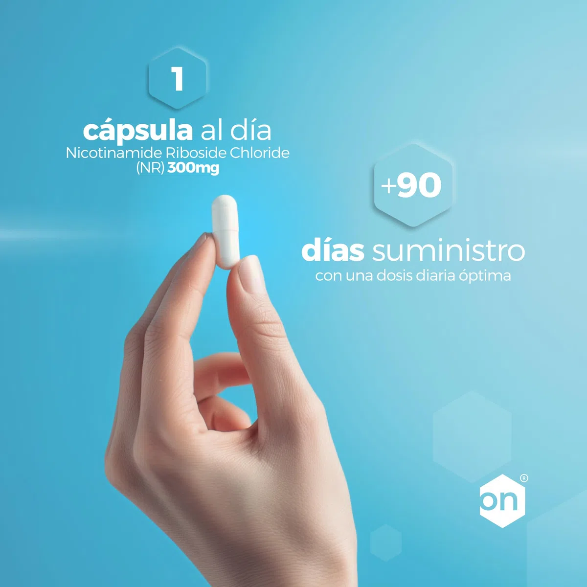 NAD+ Nicotinamide Riboside Chloride 300mg - +3 Meses de Cura - Contra la Edad y la Fatiga, NAD Booster - Polvo Puro, 90 Cápsulas - Grado Farmacéutico - Vegano - Hexagon