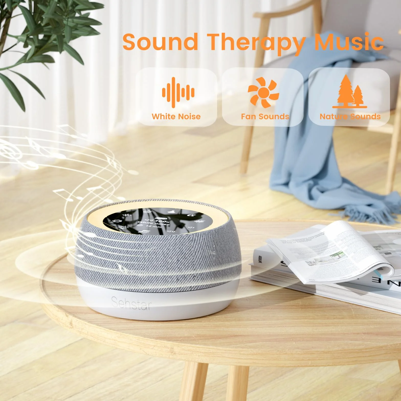 Máquina de Ruido Blanco Terapia de Sonido para Dormir 22 Ruidos Blanco/5 Yoga/5 α-Wave 7 Colores Luz Táctil