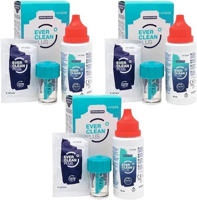 EVER Clean PLUS - Kit para viajes - Líquido para Limpieza y Desinfección de Lentes de Contacto - Eliminación Profunda de Depósitos de Lípidos - Ideal para Viajes - 3x60ml + 24 Tabletas