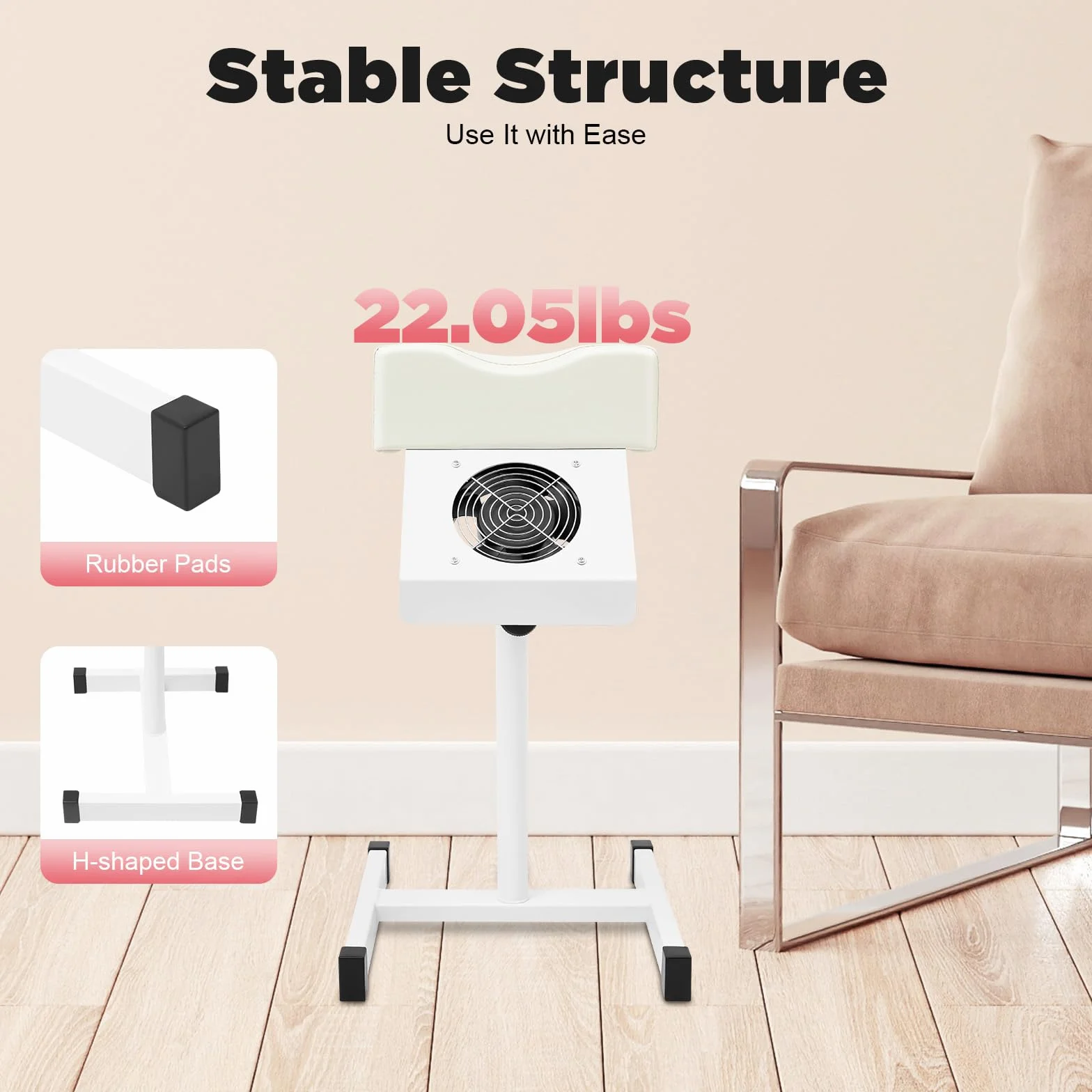 MINRS Taburete de Pedicura Silla Móvil Altura Ajustable Reposapiés Blanco
