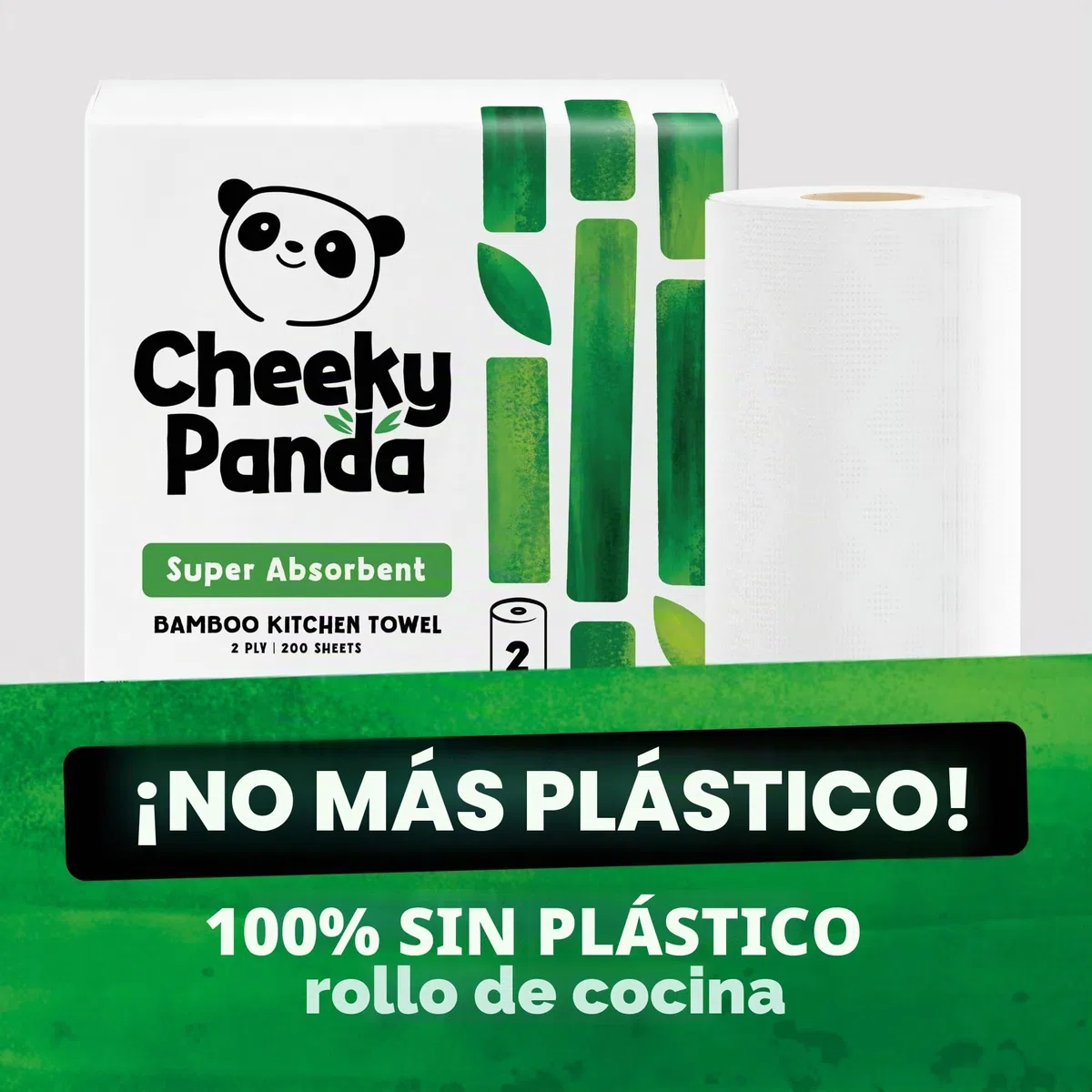 The Cheeky Panda Papel Cocina de Bambú | 10 x Rollo Cocina | 2 Capas – 100 Hojas Por Rollo | Super Absorbente y Ecológico | Sin Plásticos y Certificado FSC