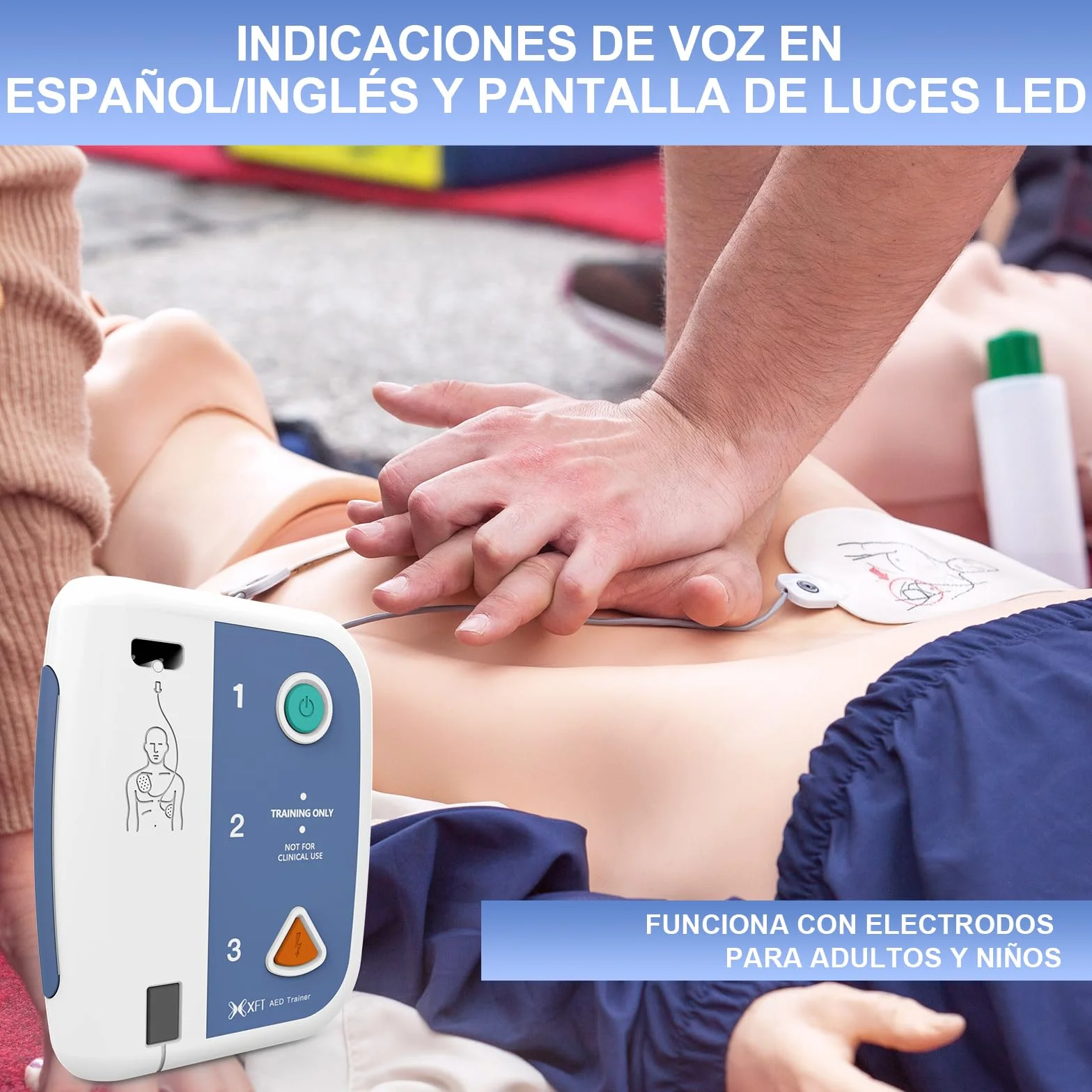 Desfibrilador de Entrenamiento AED Trainer Portátil Bilingüe Español Inglés Control Remoto 10 Escenarios XFT-120C+