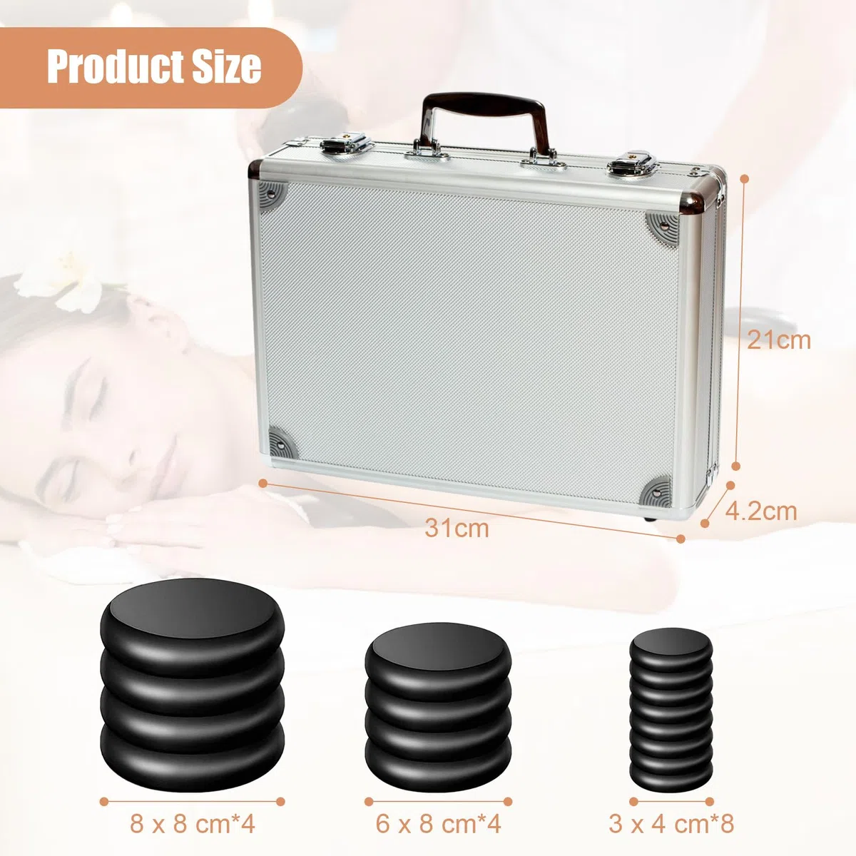 Hot Stone Massage Set, Kit de masaje con piedras calientes, dispositivo de calor con piedras calientes, piedras de masaje calientes hechas de basalto, para masajes, relajación, SPA(16 Stones)