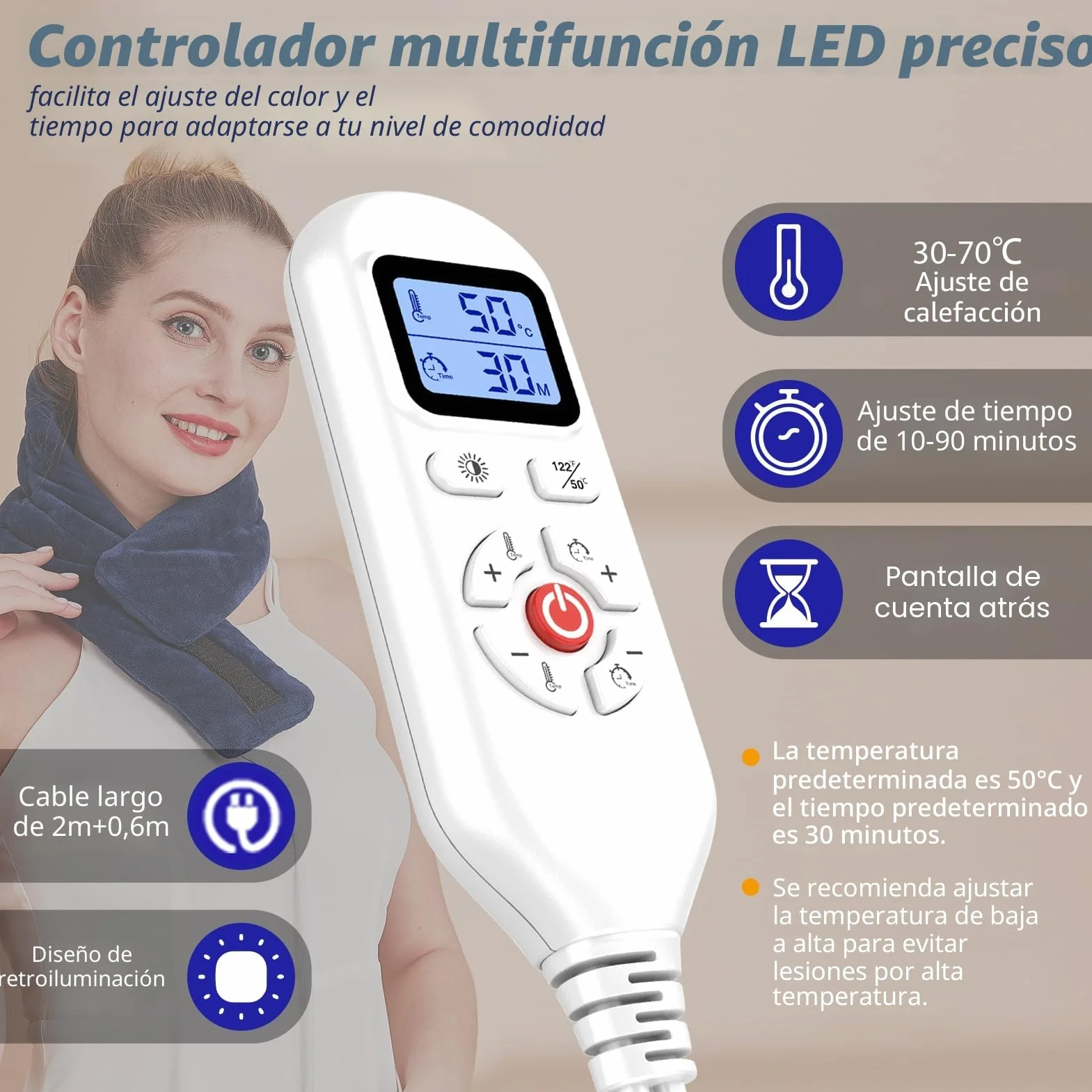 JOBYNA Almohadilla Térmica Eléctrica para Cuello, Calentamiento Rápido 5s, 30-70℃ Ajustable, Apagado Automático 74x19cm