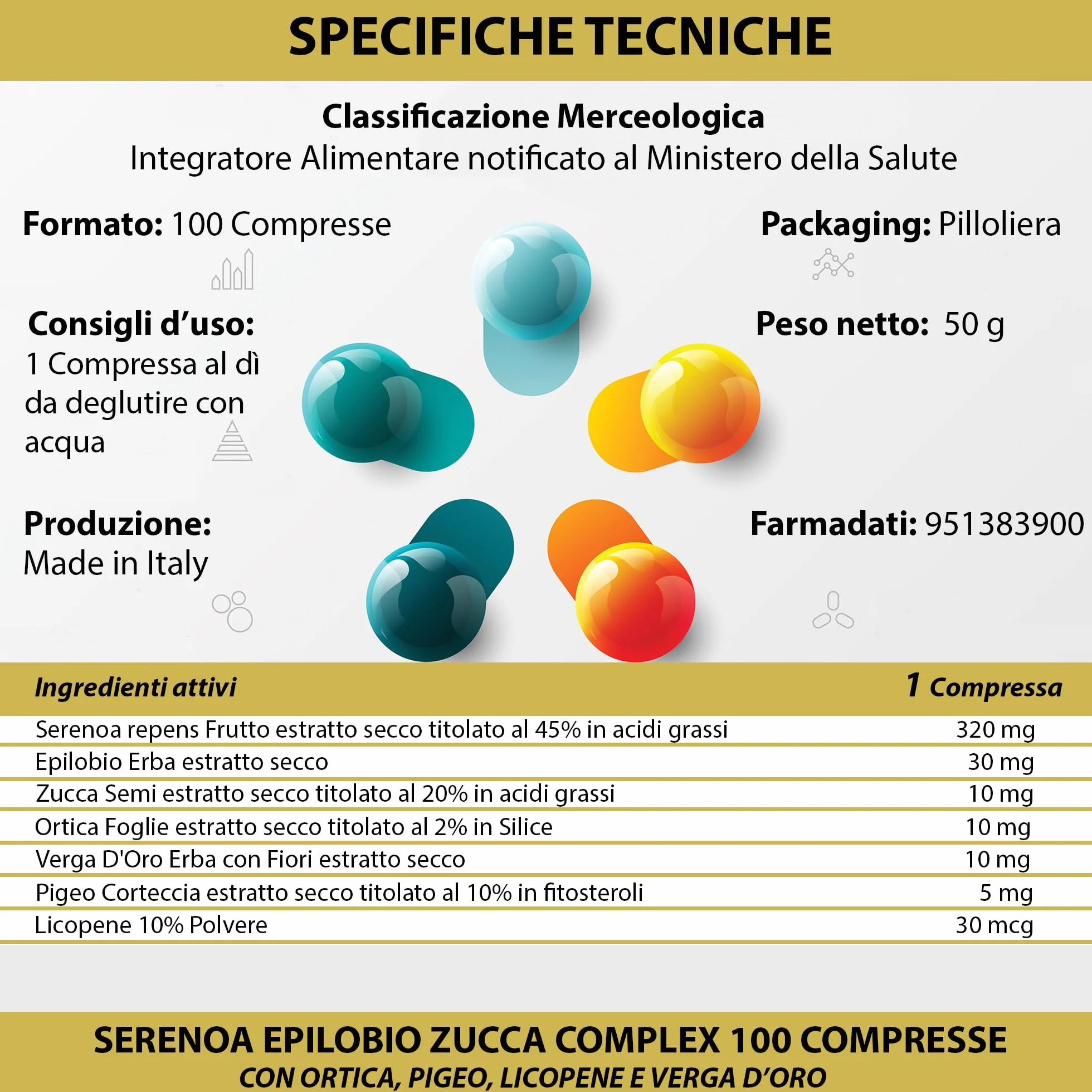 Serenoa Epilobio Calabaza Complex con Ortiga Pygeum Africanum Licopeno y Vara Dorada 400 Tabletas 1 al día | Suplemento para la Próstata y el Tracto Urinario