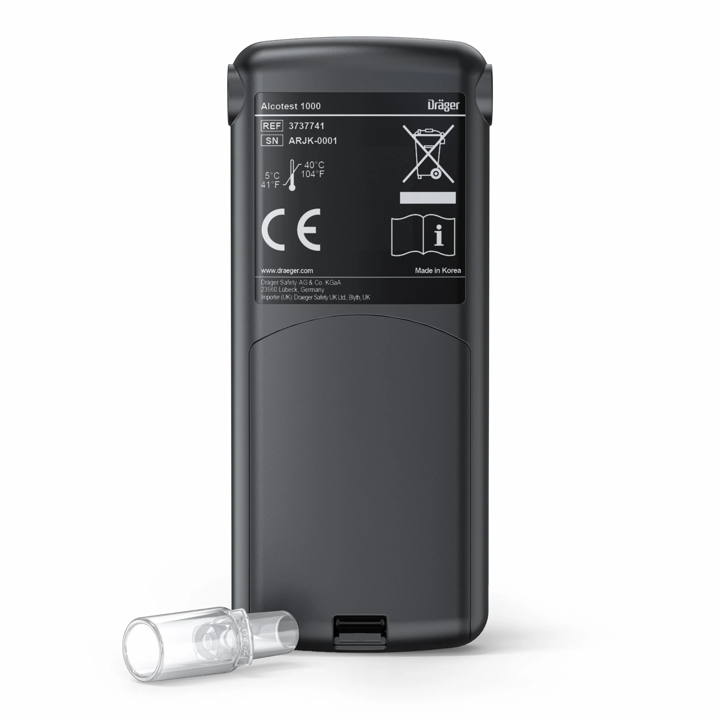 Dräger Alcotest 1000 Alcoholímetro Homologado con Sensor Avanzado – Tester Digital, Portátil para Coches, Hogar y Trabajo, Control de Alcohol con Resultados Rápidos y Boquillas Reutilizables