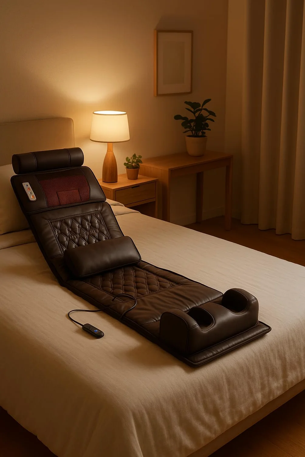 DUPI Colchoneta de Masaje para Cuerpo Completo – Masaje Shiatsu Desmontable, Calor Integrado, Plegable y Portátil, Relajación Muscular, Cuero Sintético Marrón/Burdeos