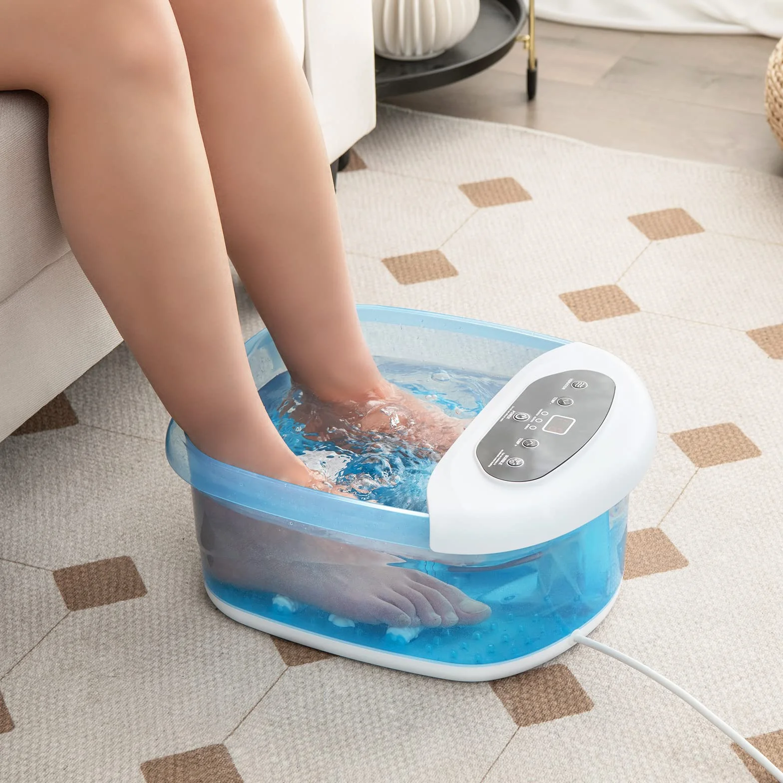 COSTWAY Masajeador de Pies con Calor, Burbujas y Vibración, Pediluvio Eléctrico Azul