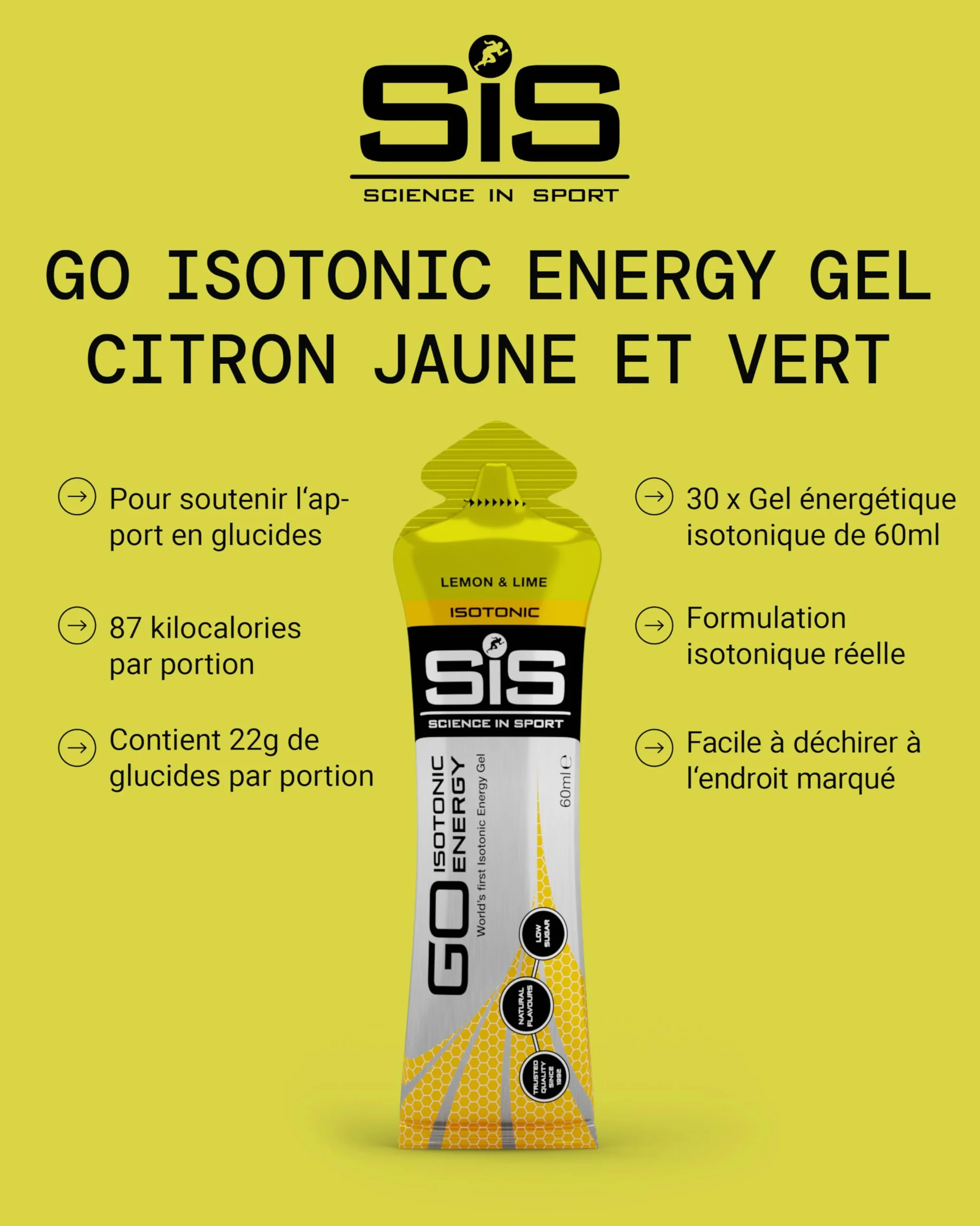 Science in Sport GO Isotonic Energy Gel 30x60ml Lima-Limón, Vegano, 22g Carbohidratos
