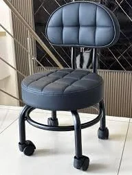 Silla Giratoria de Pedicura con Respaldo Negro Base Ruedas Asiento Acolchado 360° Salón Belleza SPA