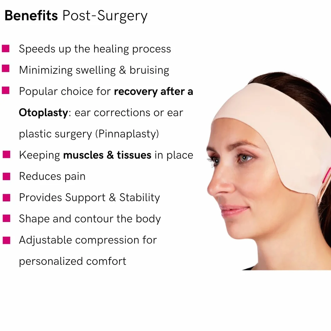 LIPOELASTIC Vendaje de oreja unisex para postoperatorio, prenda de compresión para la oreja, diadema de otoplastia como vendaje de oreja, banda de oreja de cierre automático, cómoda banda