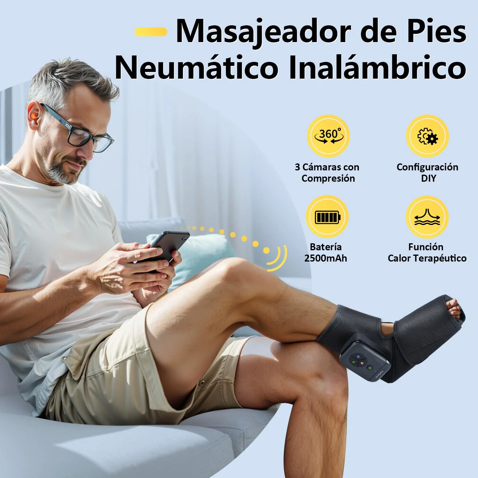 Comfytemp Masajeador de Pies Inalámbrico, Masaje de Compresión con Calefacción, Batería 2500mAh