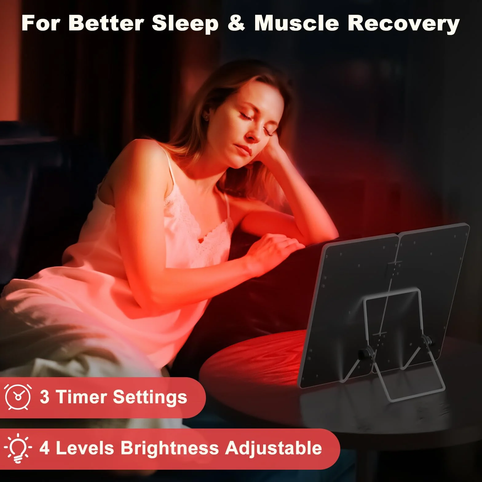 Lampara Luz Roja, 850nm y 660nm Lampara Infrarrojos,182 LED Luz Infrarroja con Soporte y Temporizador,Luminosidad Regulable,Luz Roja Panel para Cara, Cuerpo, Músculos, Espalda(No genera calor)
