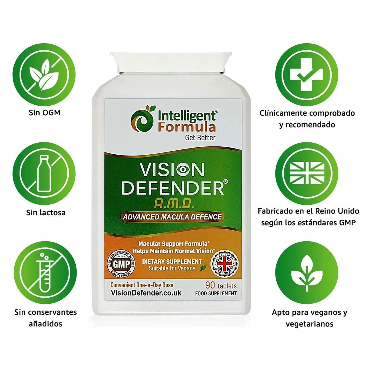 Vision Defender AMD Vitaminas para los ojos AREDS2 – Fórmula AREDS 2 exacta con luteína y zeaxantina, vitaminas C y E, zinc 25 mg y cobre – 90 comprimidos veganos para el apoyo de la salud visual