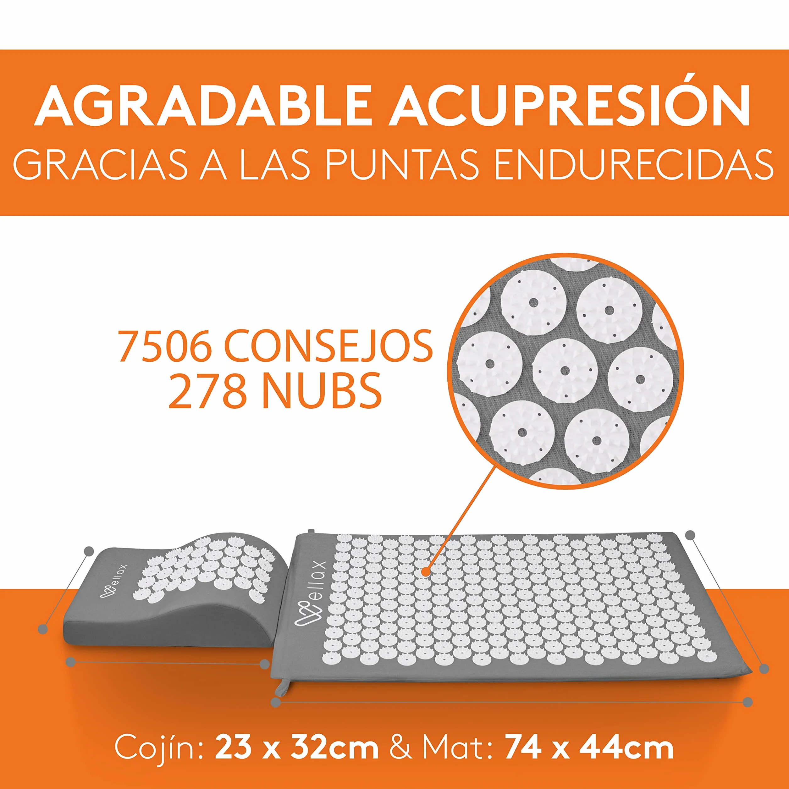 Esterilla de acupresión Wellax con almohada - alivia específicamente la tensión y promueve la circulación - la esterilla de masaje en el juego incl. almohada de acupresión y bolsa de transporte