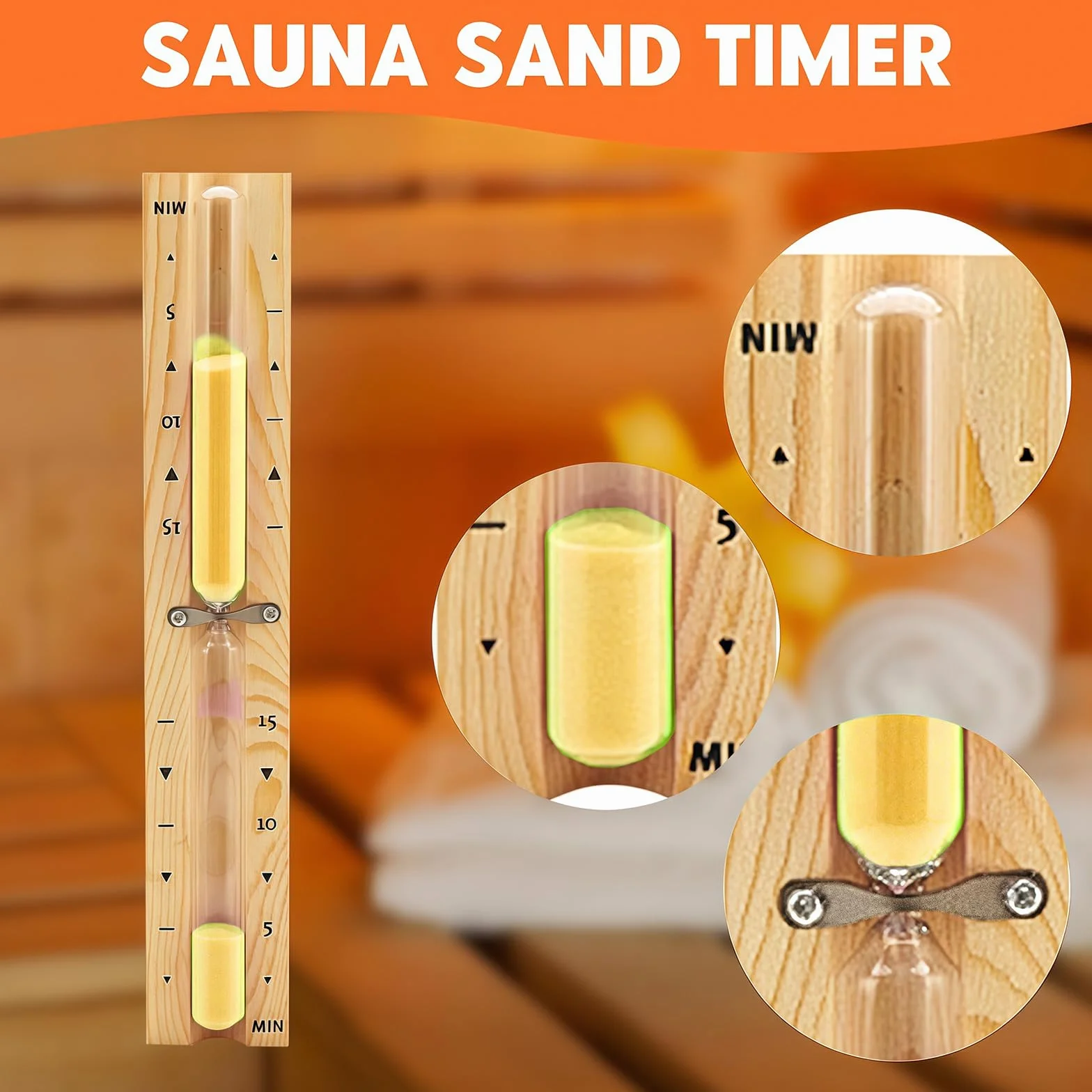 Juego de cubos para sauna (4 litros), cubo de sauna con paleta, cubo de sauna de madera con cucharón, reloj de arena, termo, higrómetro, cubo de sauna resistente al calor, 4 l, incluye inserto